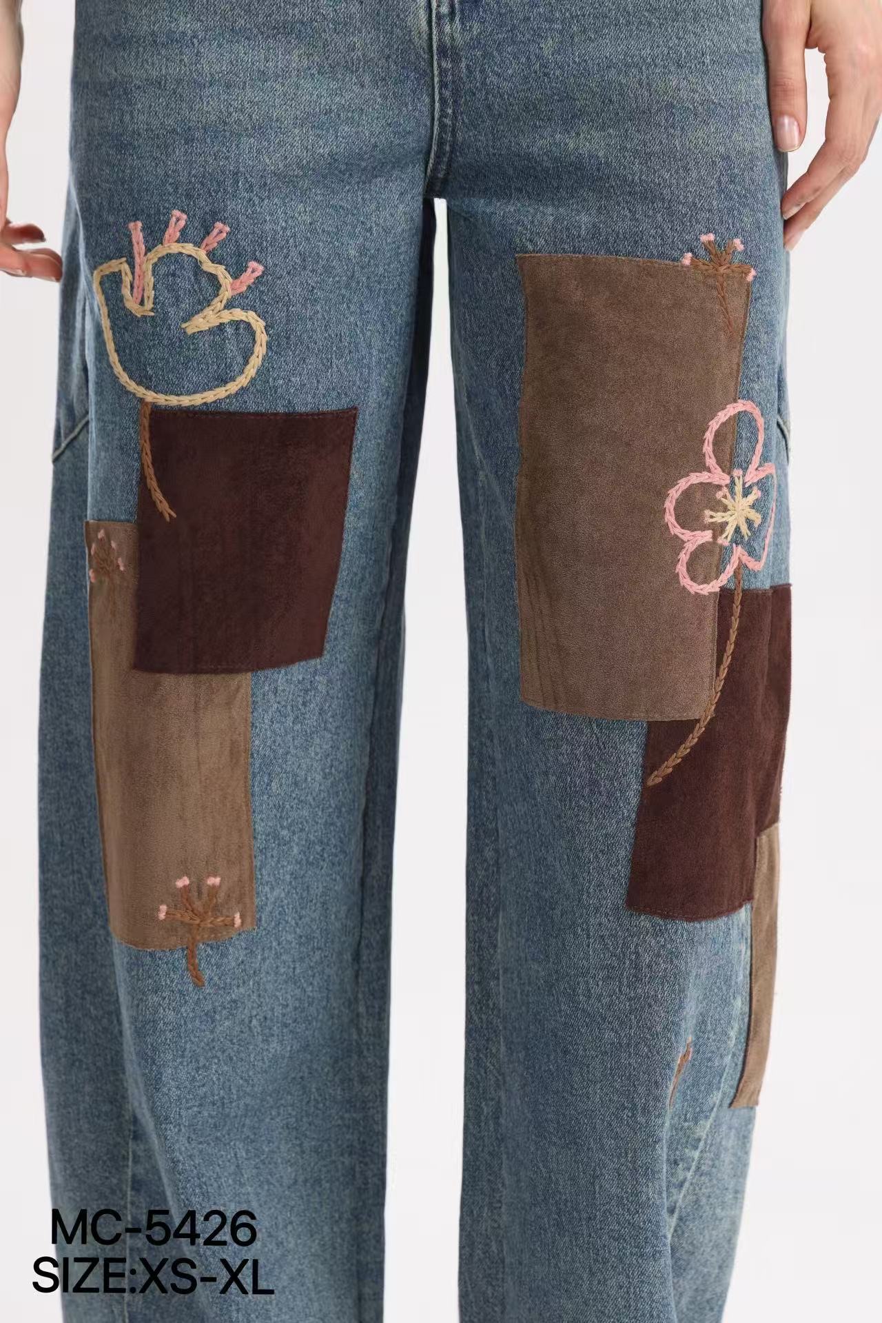 Wide-Leg Embroidered Jeans