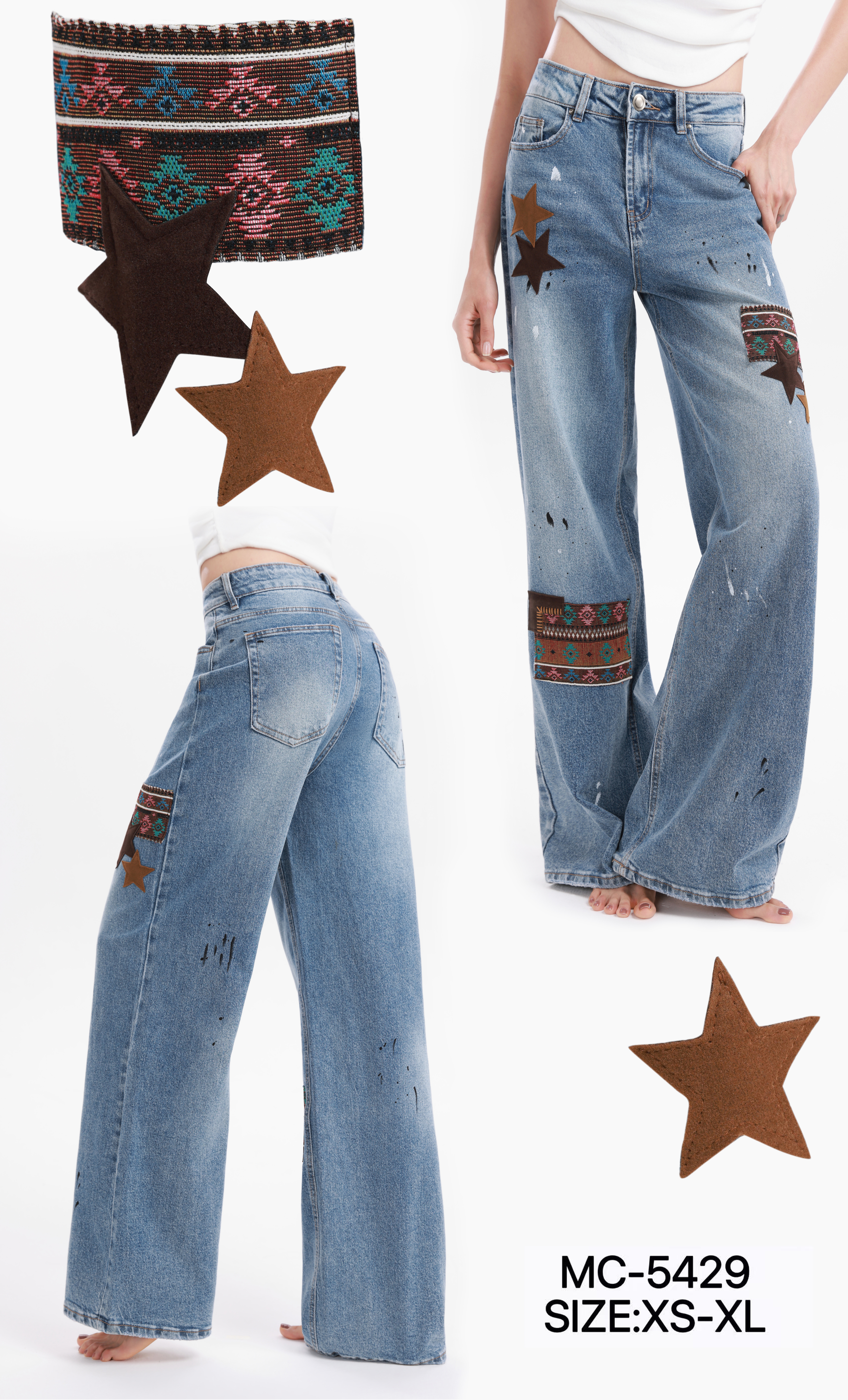 Wide Embroidered Jeans