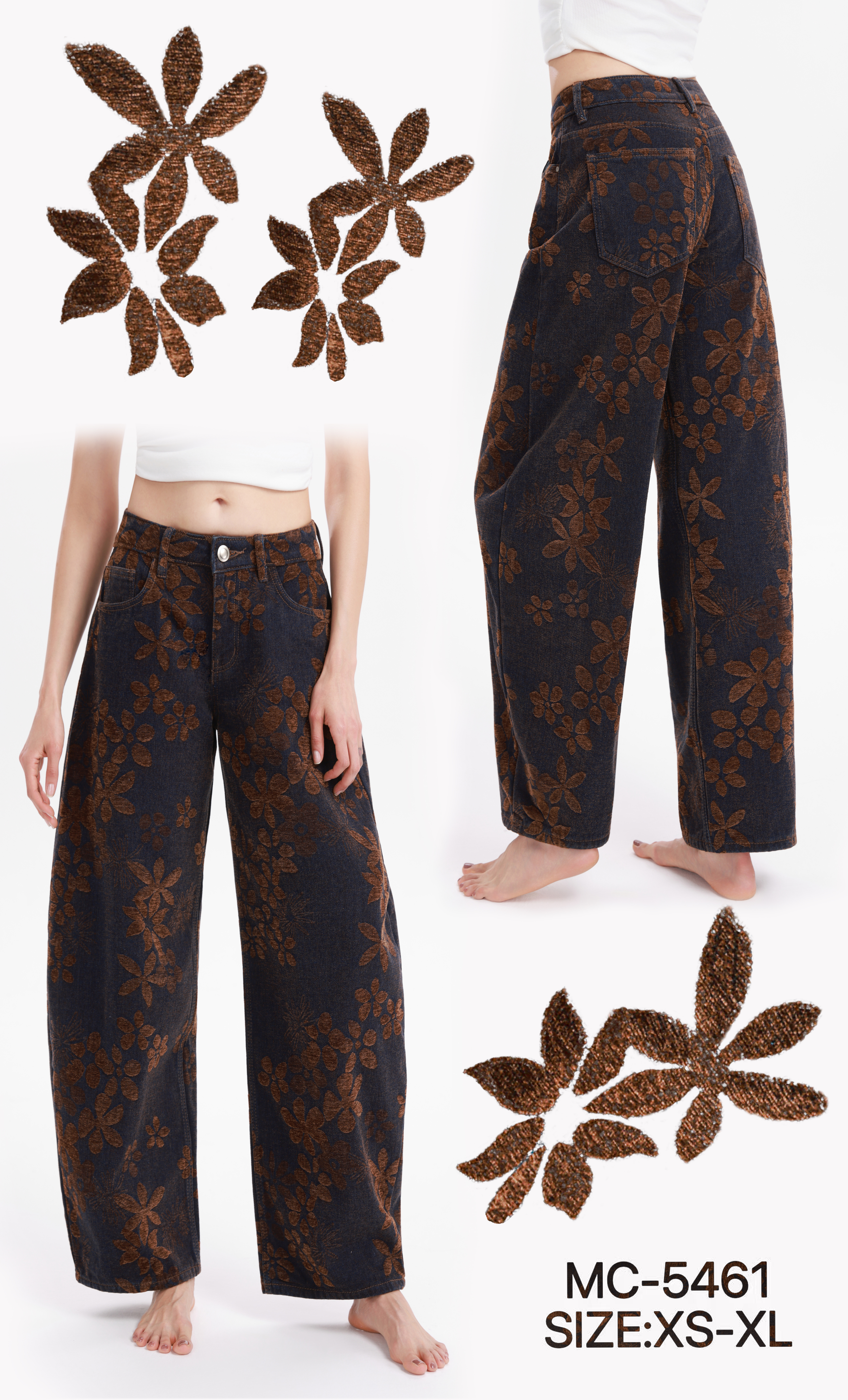 Wide-Leg Floral Trousers