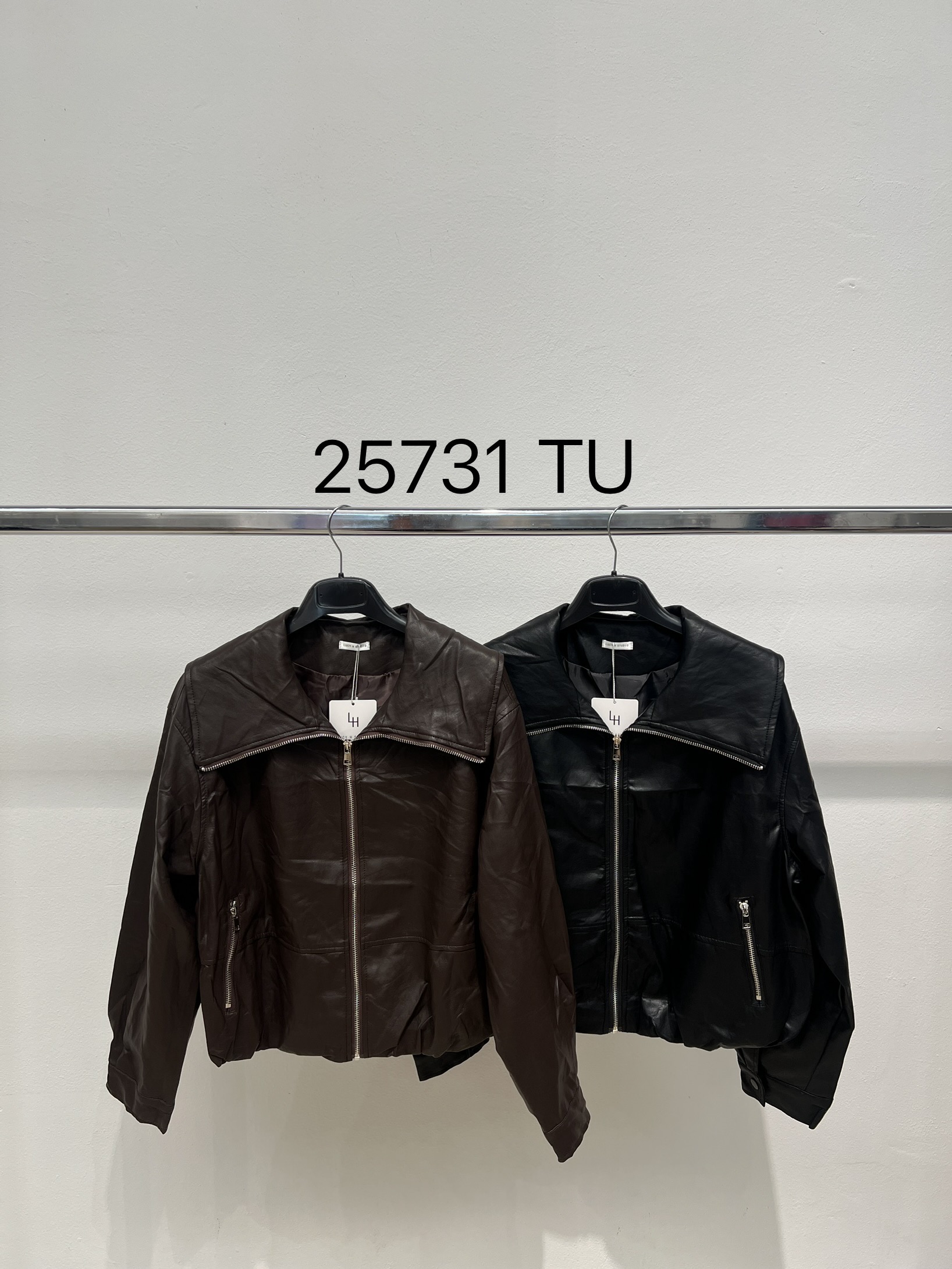 Faux Leather Jacket with Collar