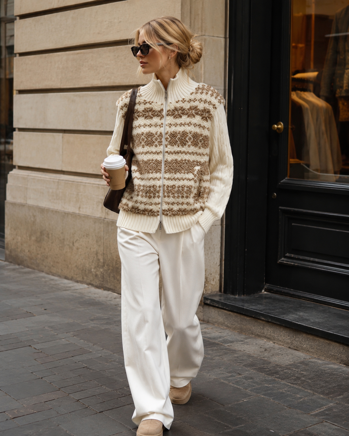 Knitted Jacket with Funnel Neck