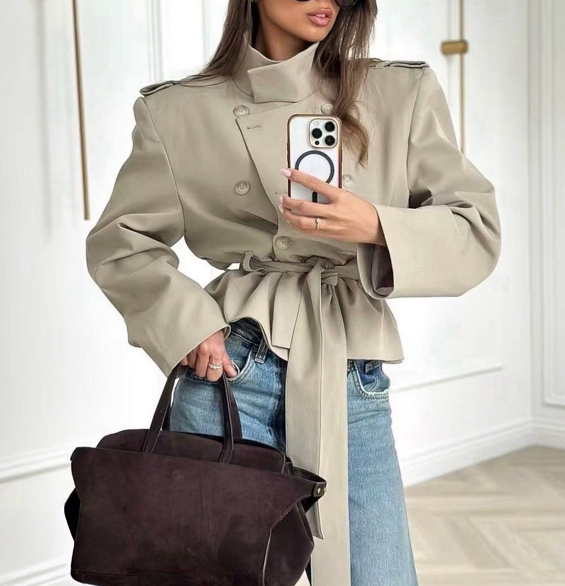 Tailored Short Trench Jacket with Belt