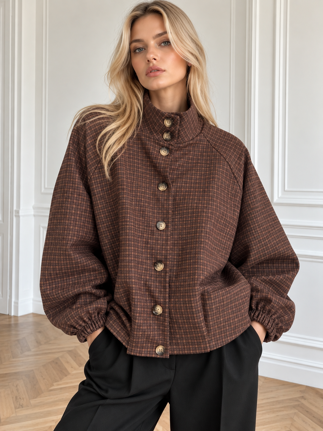 Short Relaxed Jacket with Stand Collar