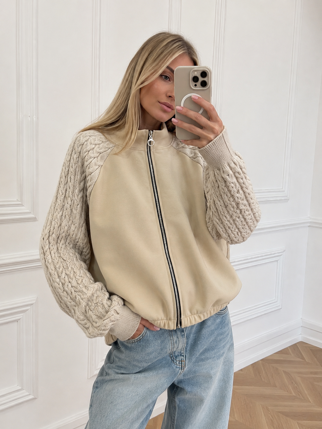 Bomber Sweatshirt with Stand Collar