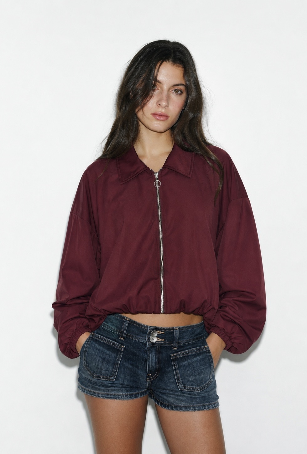 Cropped Bomber Jacket with Collar