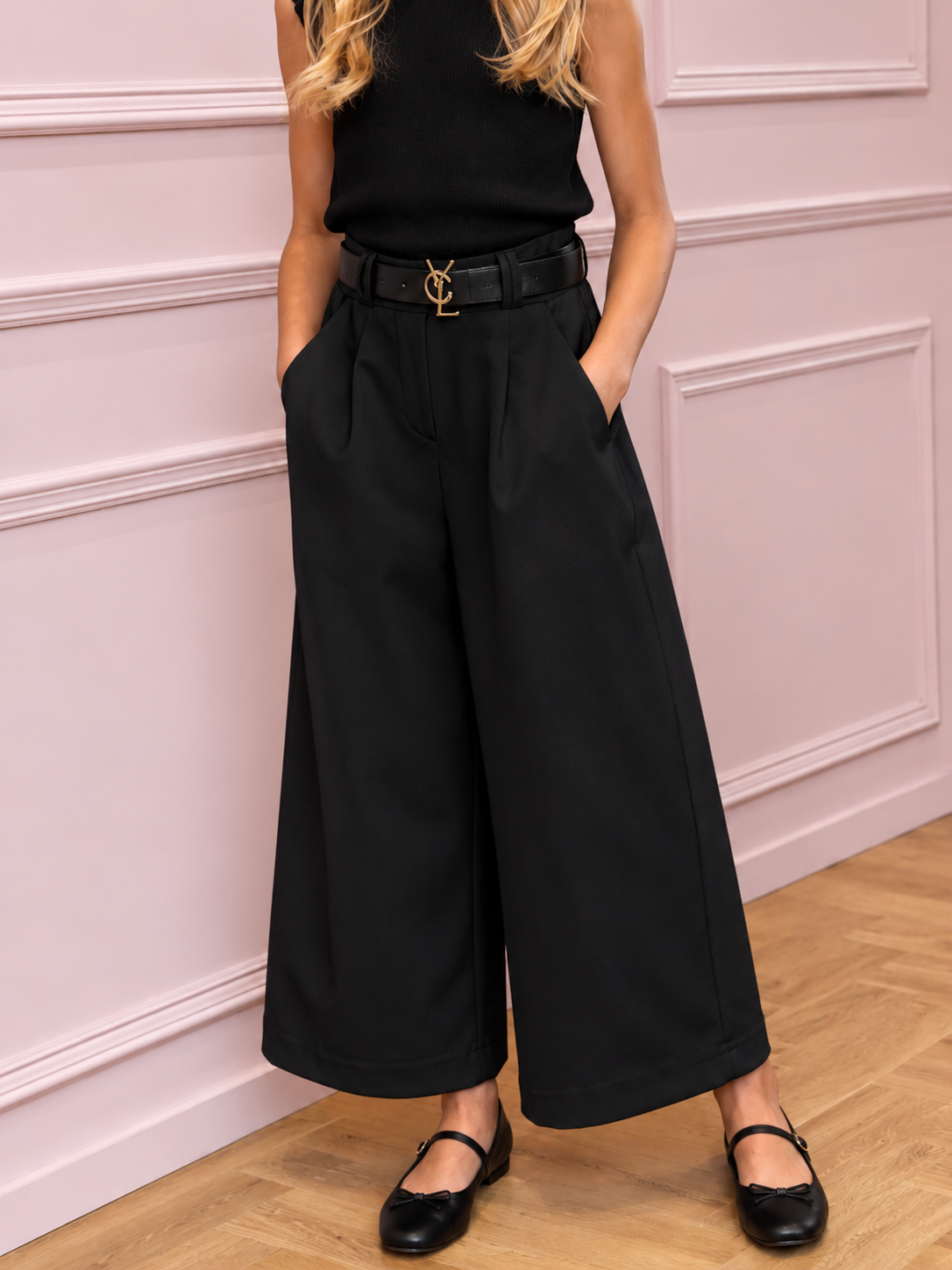 Wide Trousers with Belt