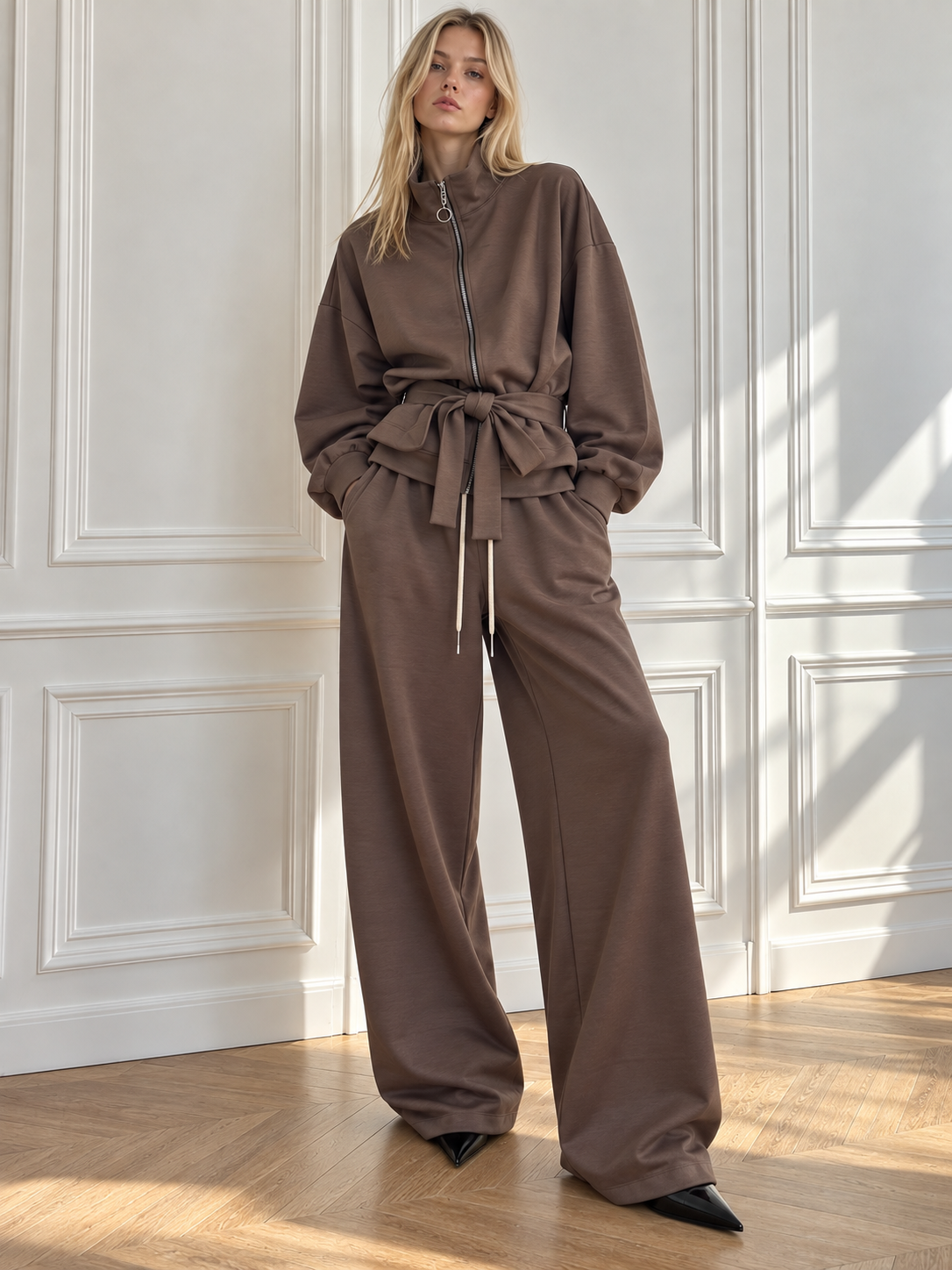 Wide Tracksuit Set with Stand Collar