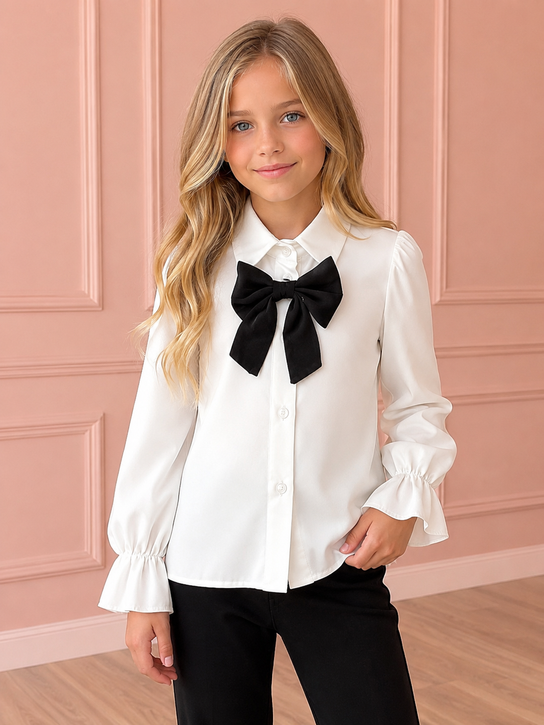 Blouse with Collar and Bow