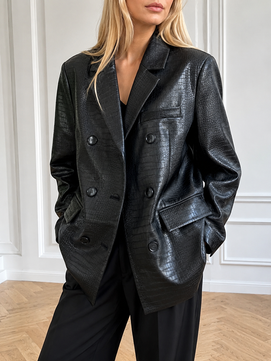 Faux-Leather Longline Blazer