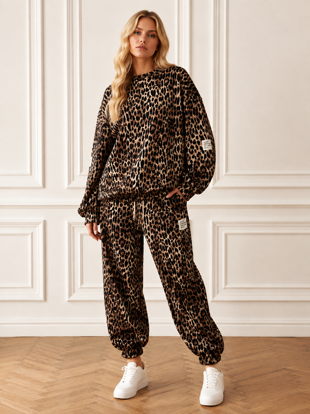 Loose Leopard-Print Jogger Set