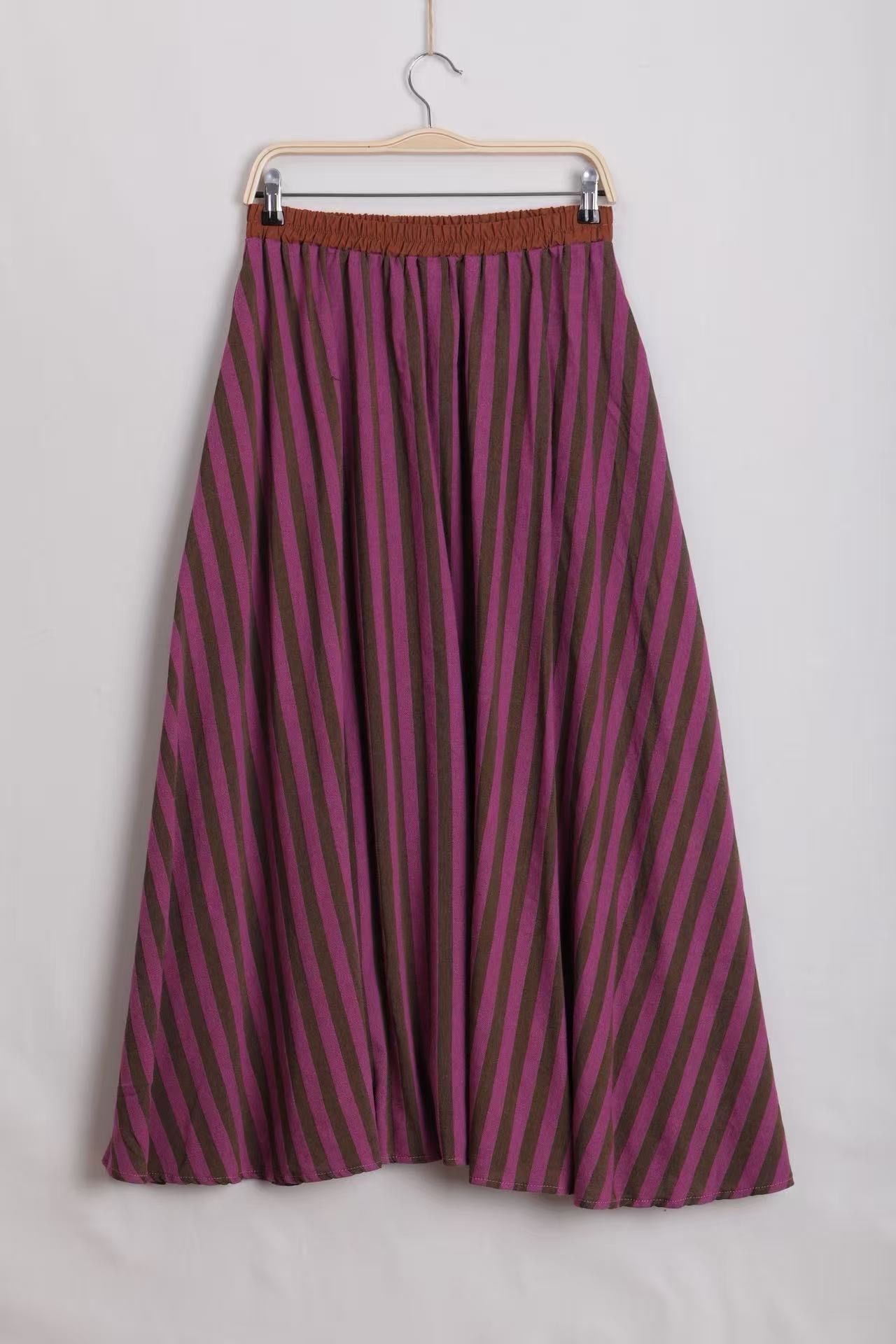 A-line Midi Skirt with Stripes