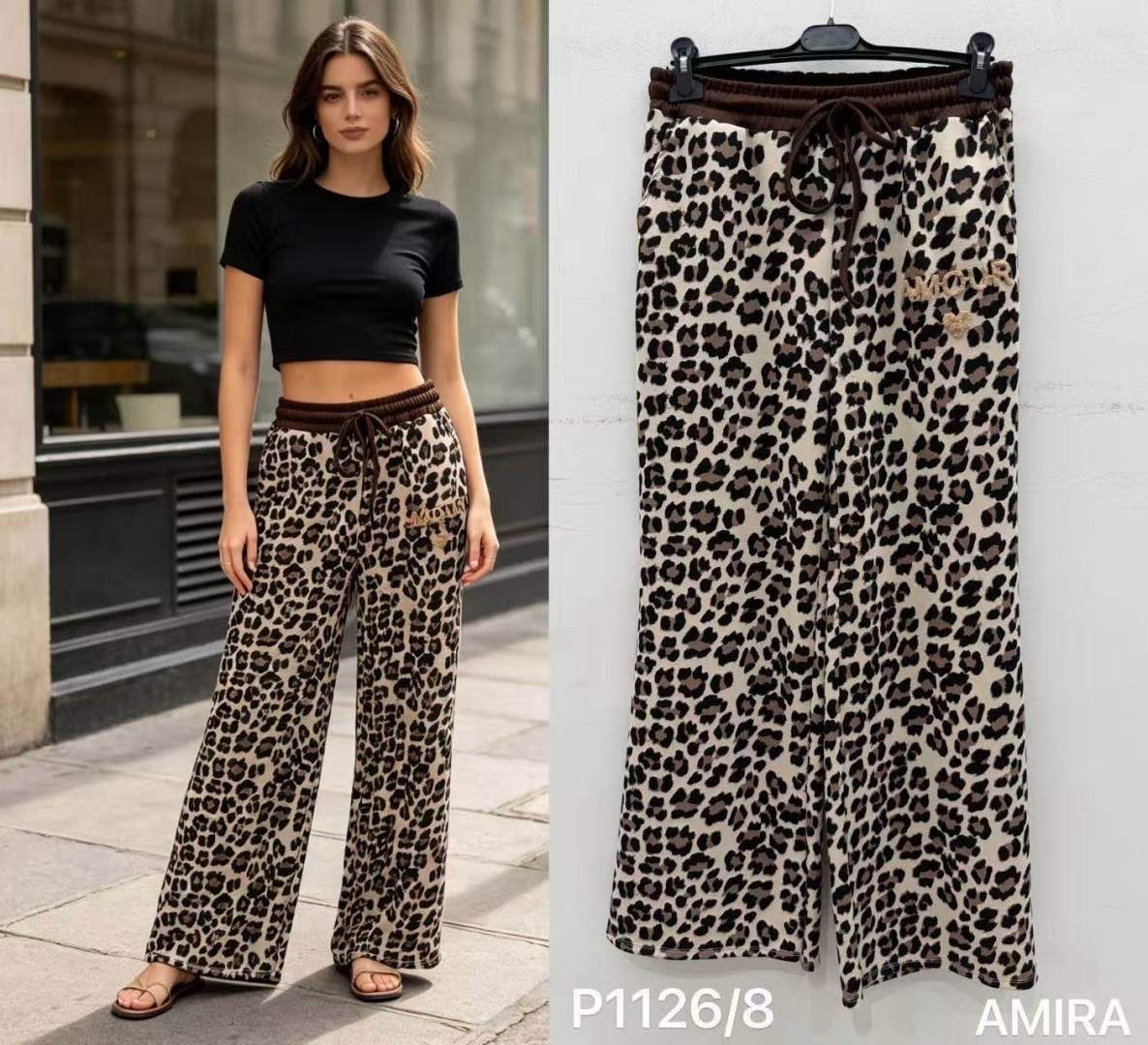 Relaxed Wide‑Leg Leopard Trousers
