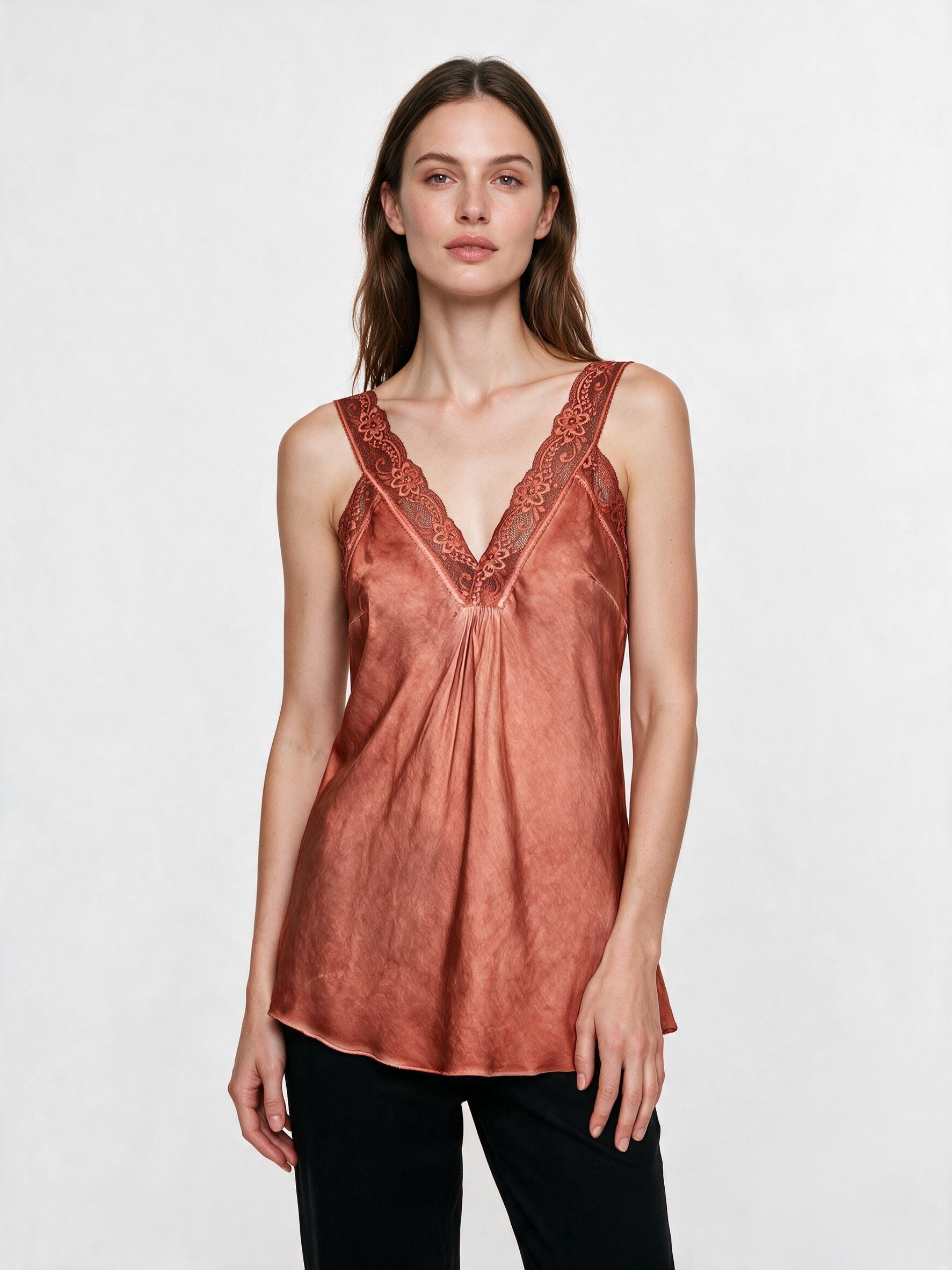 Satin Lace-Trim Cami