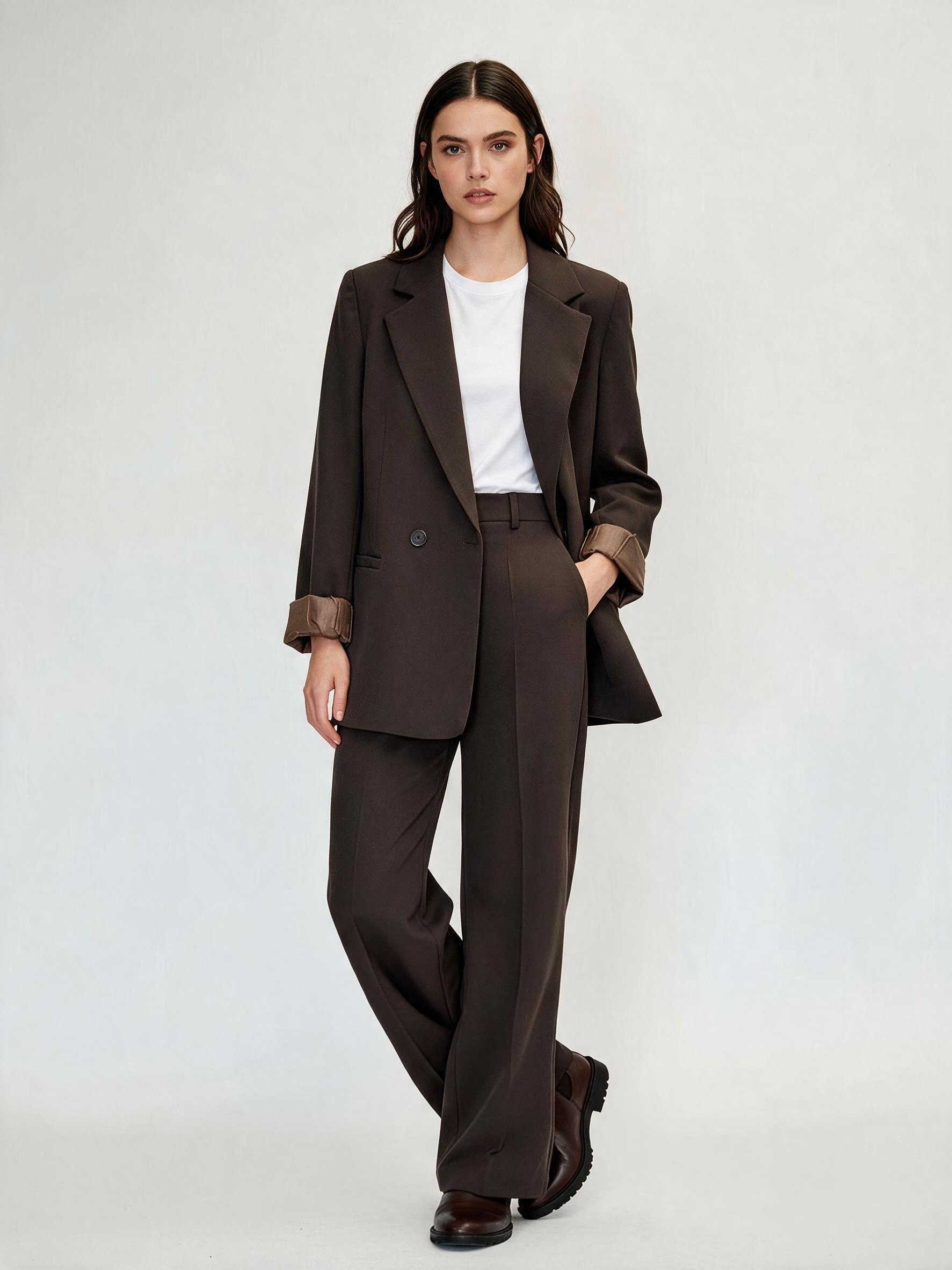 Tailored Suit Set with Wide-Leg Trousers