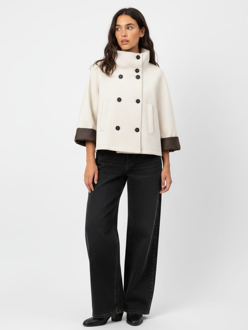Boxy Jacket with High Mock Neck