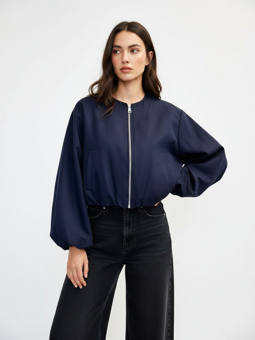 Puffed-Sleeve Bomber Jacket