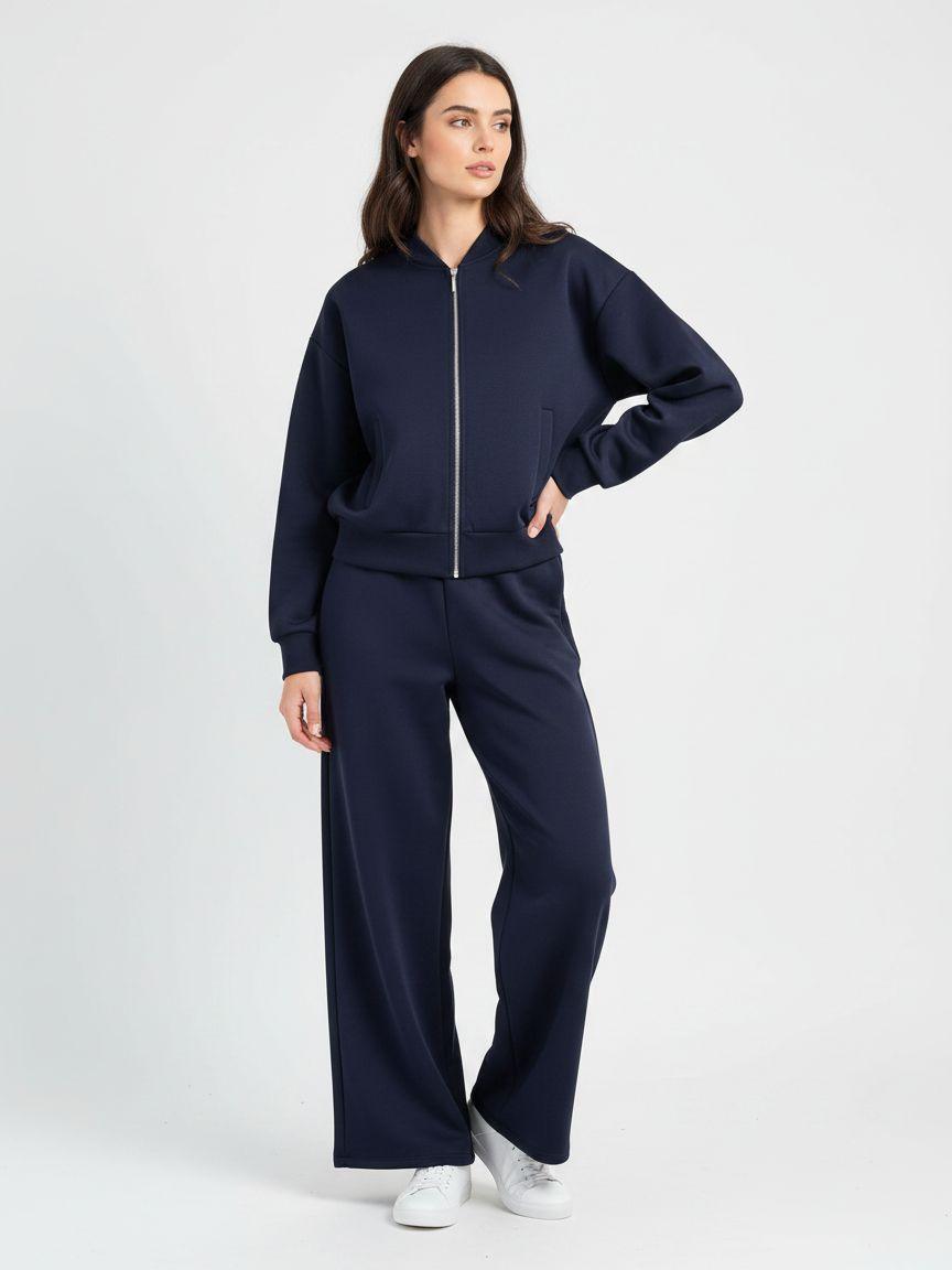 Bomber Jacket and Wide‑Leg Trousers Set