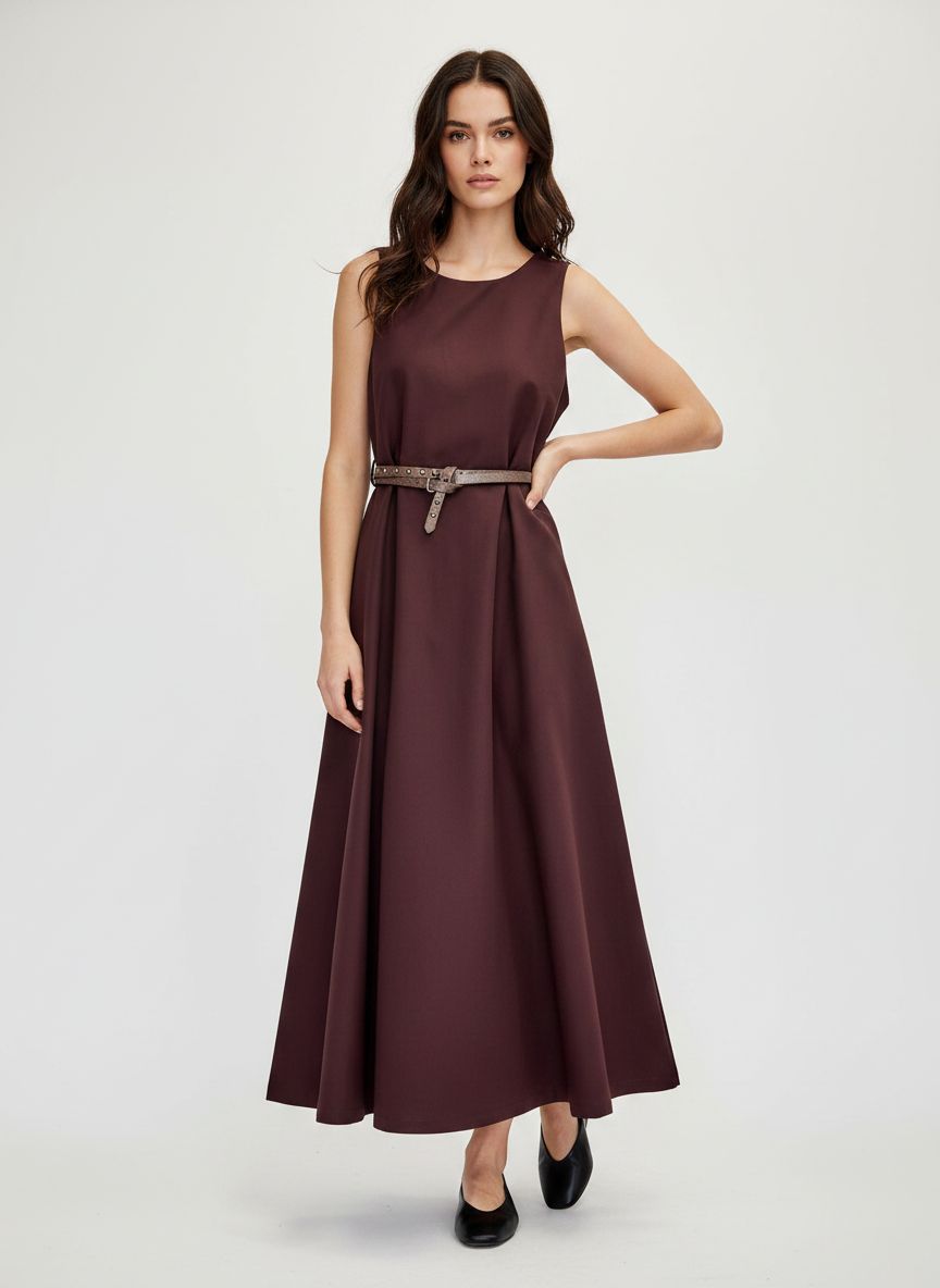 A-Line Maxi Dress with Studded Waist Belt