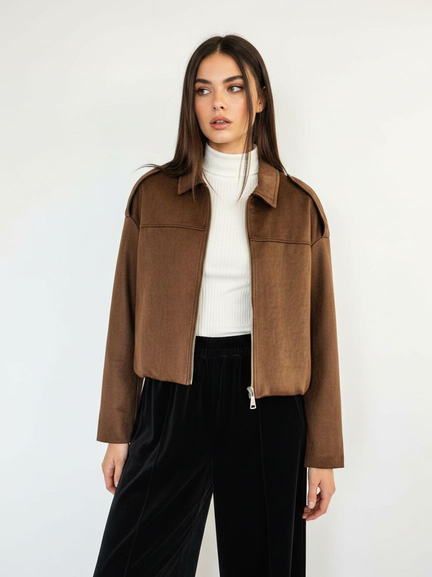 Cropped Jacket with Shirt Collar
