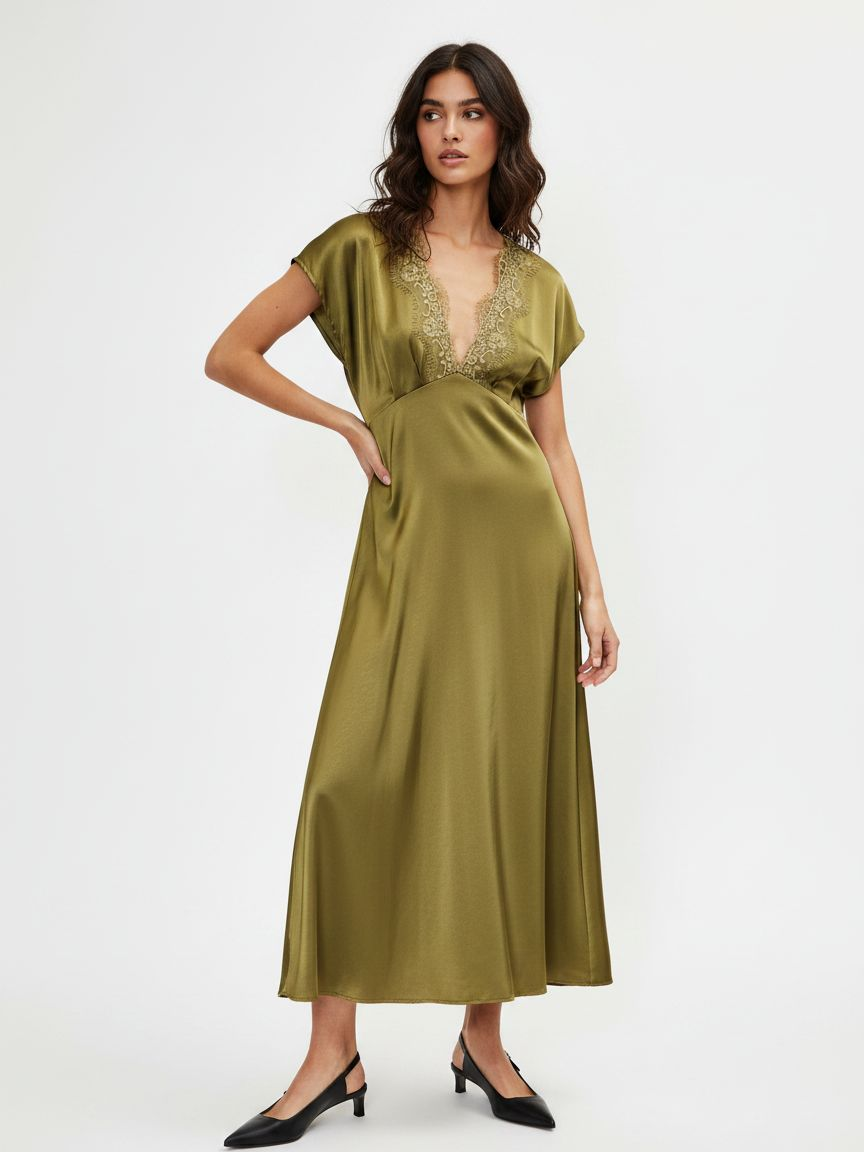Midi Slip Dress with Lace