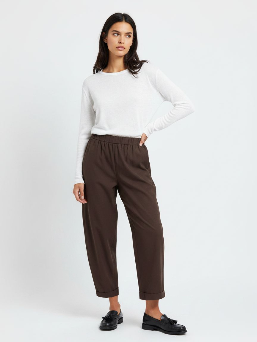 Straight Pleated Ankle Trousers