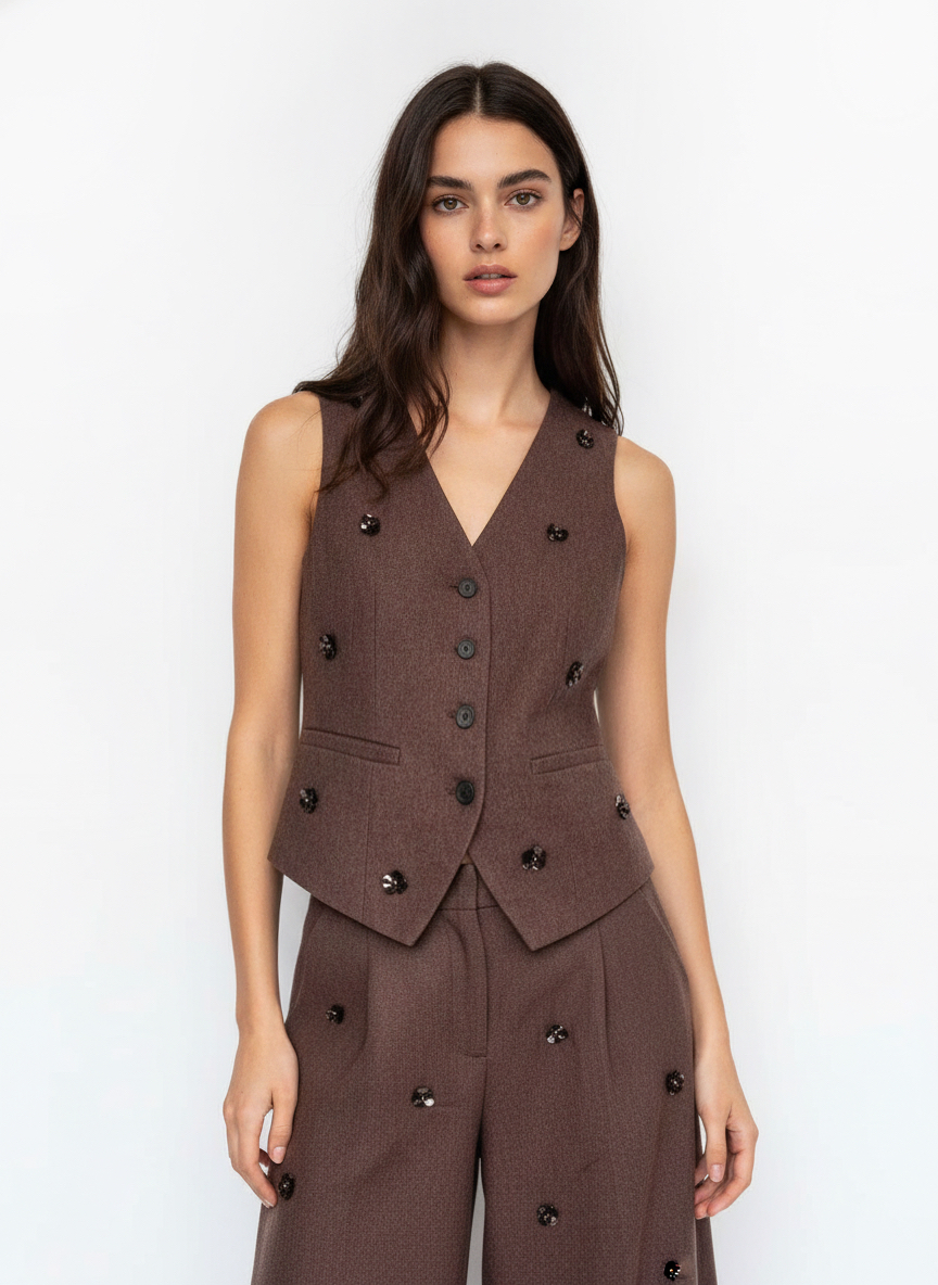 Tailored Vest with Embroidery