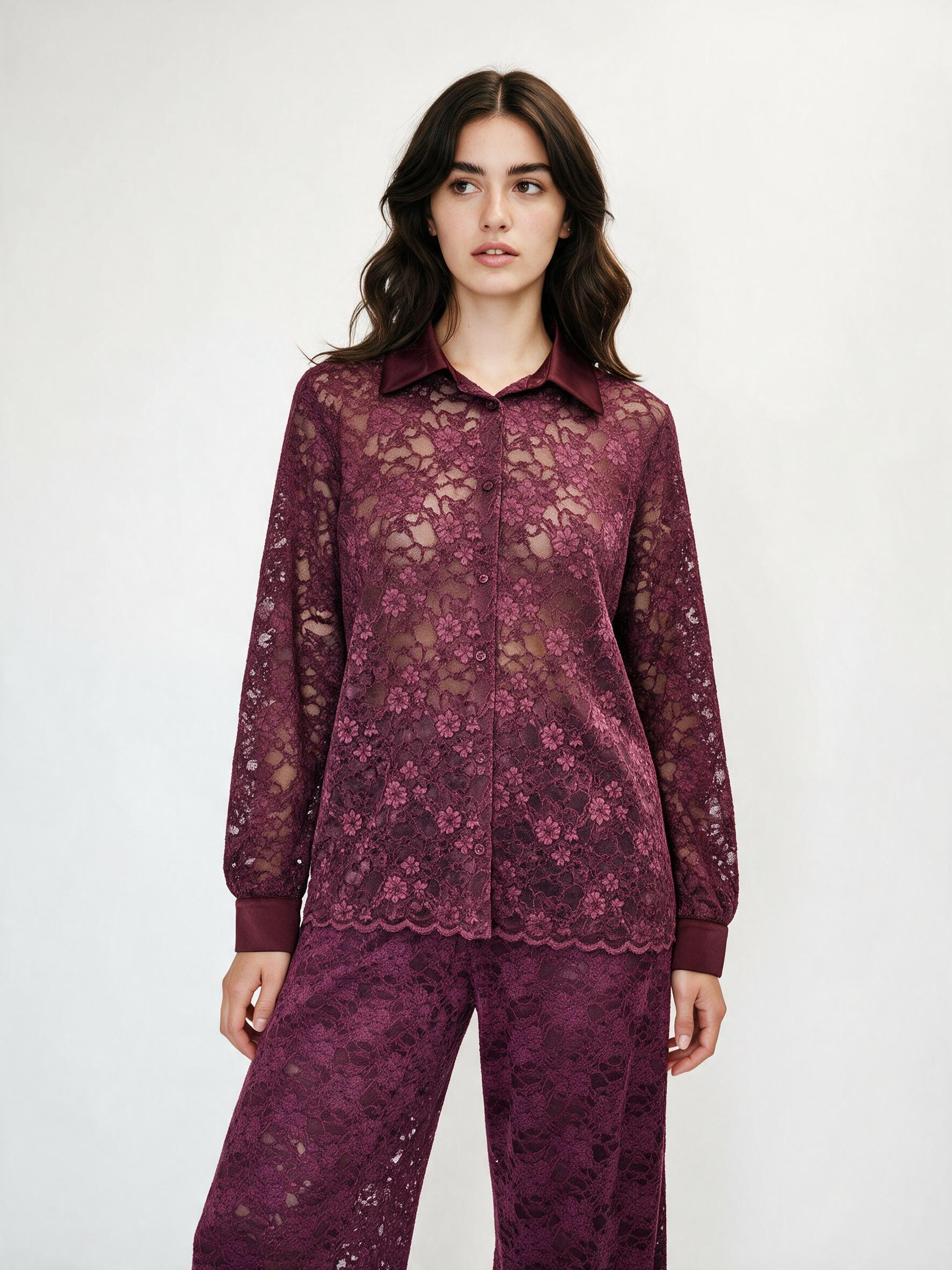 Lace Shirt with Collar