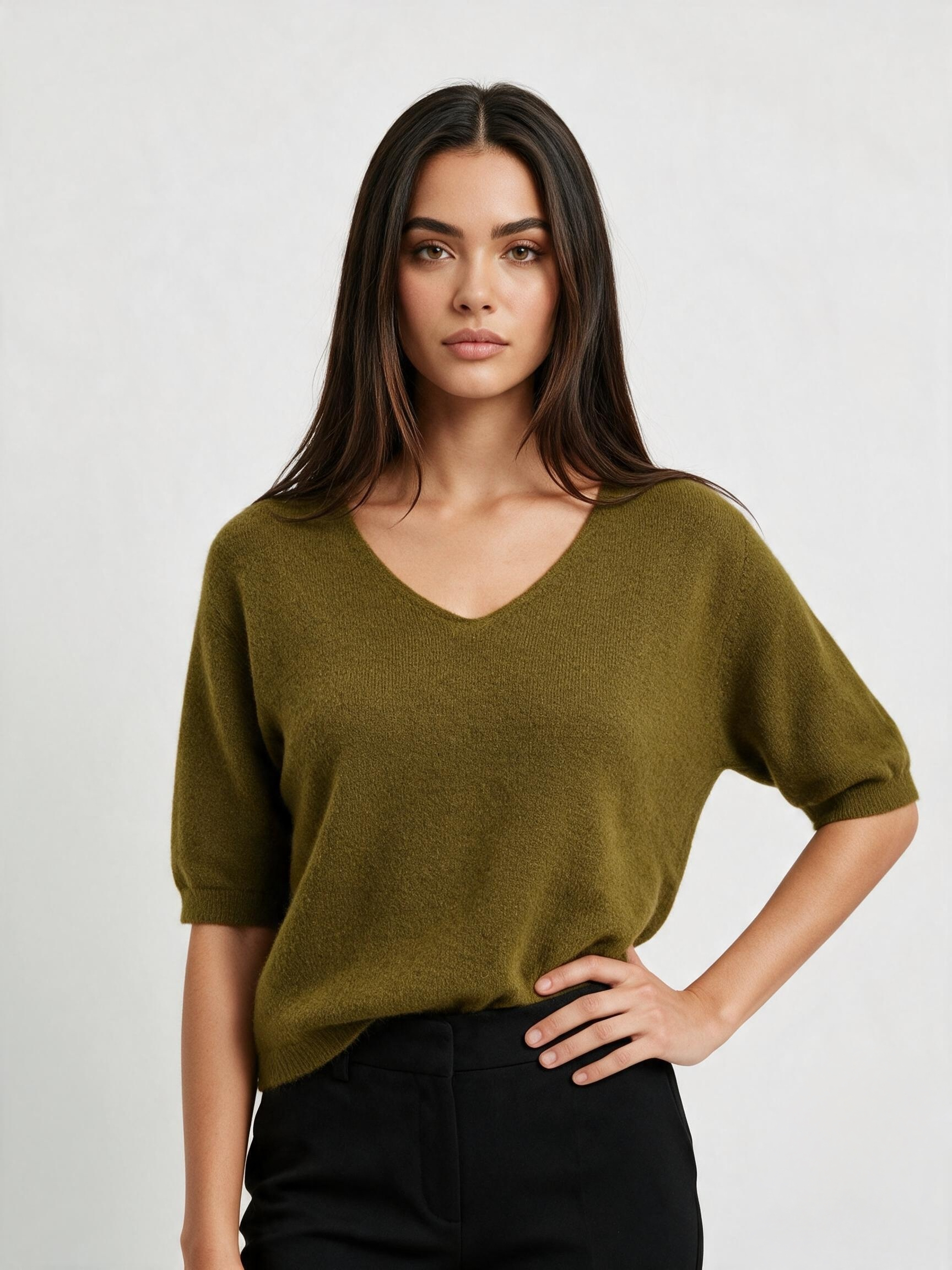 V-Neck Sweater with Puff Shoulders