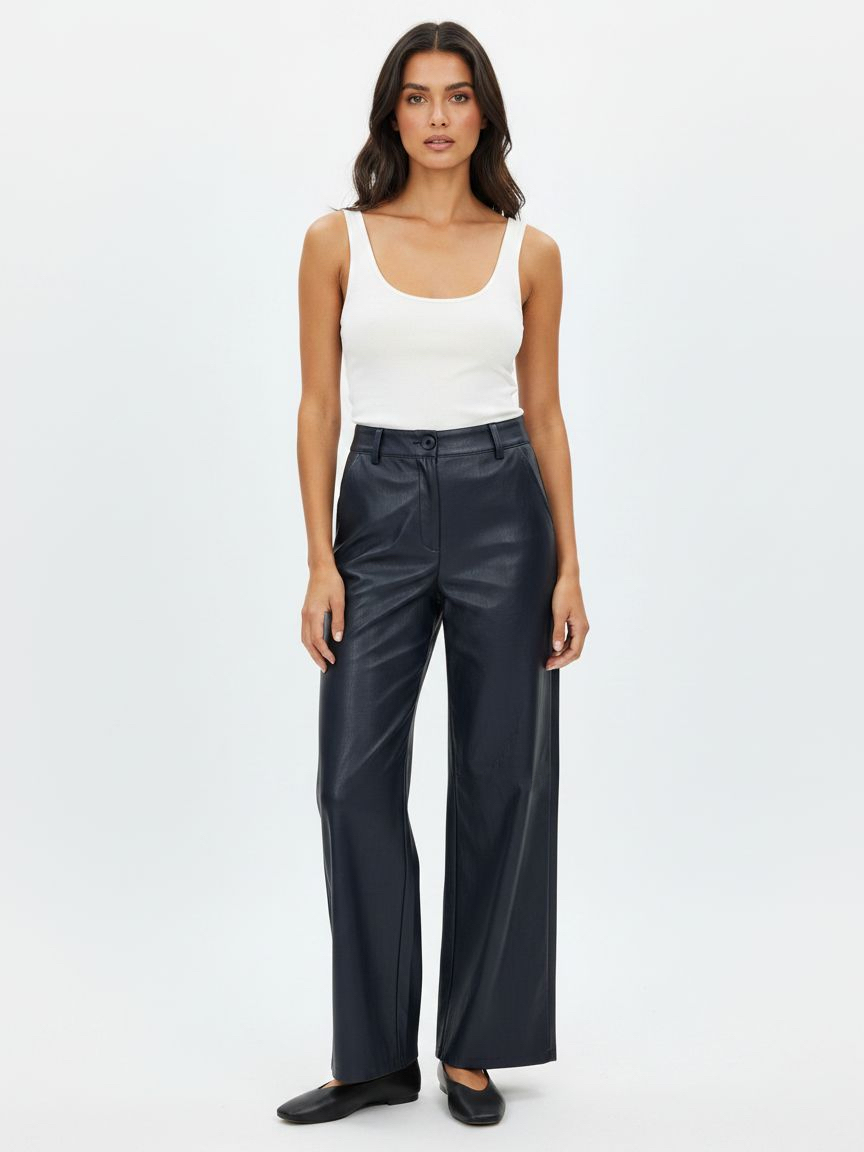 High‑Waist Wide Leg Faux‑Leather Trousers