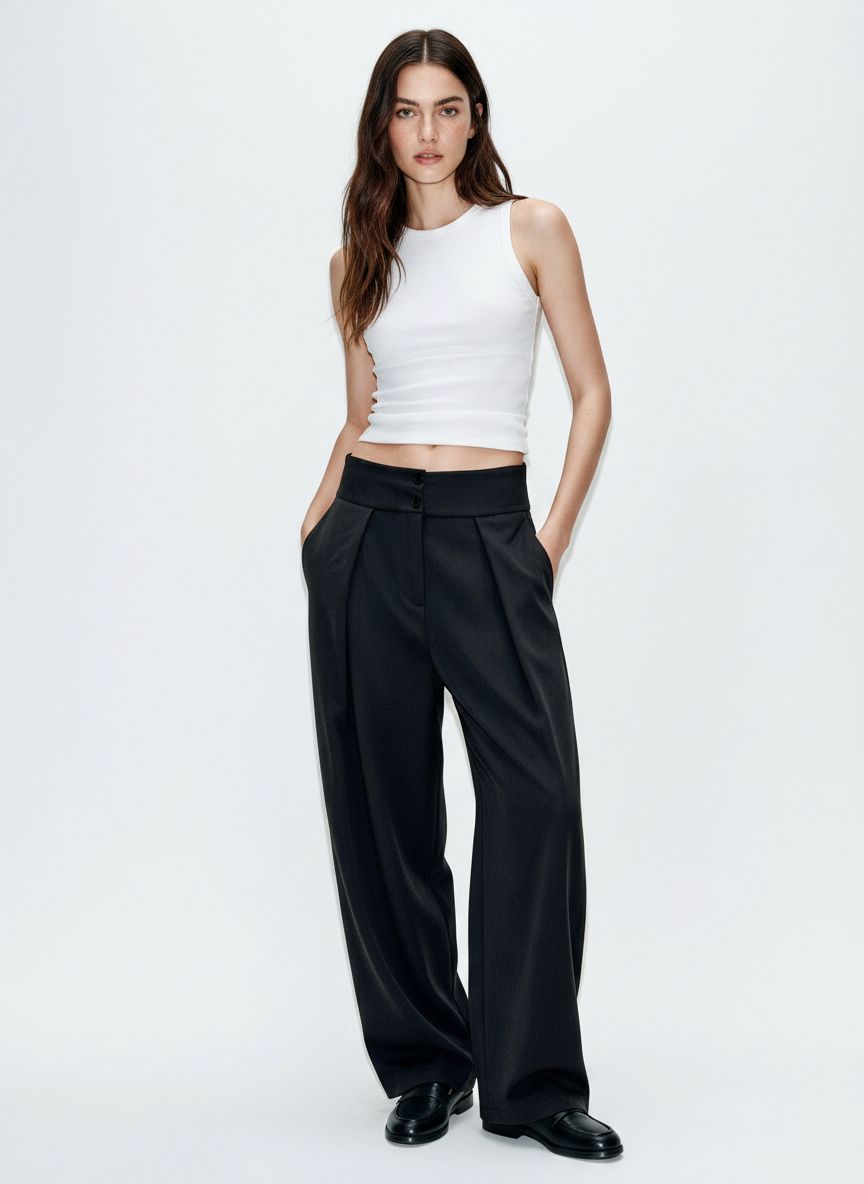 Wide-Leg Pleated Trousers