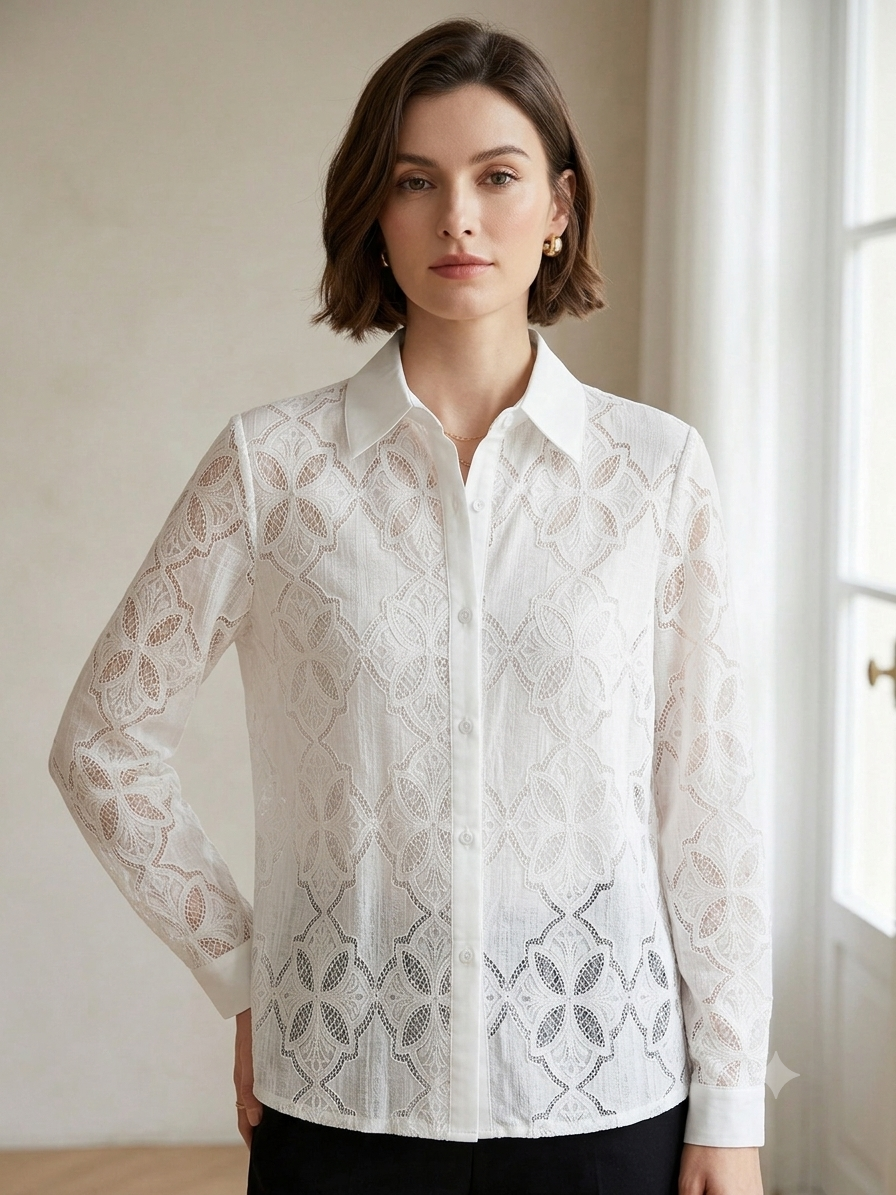 Lace Shirt with Classic Collar