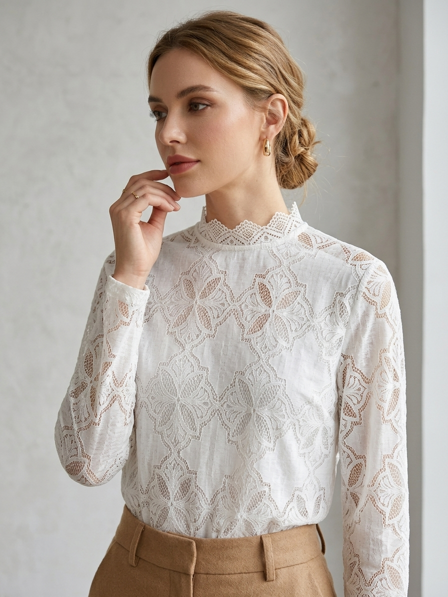 Lace Top with Stand Collar