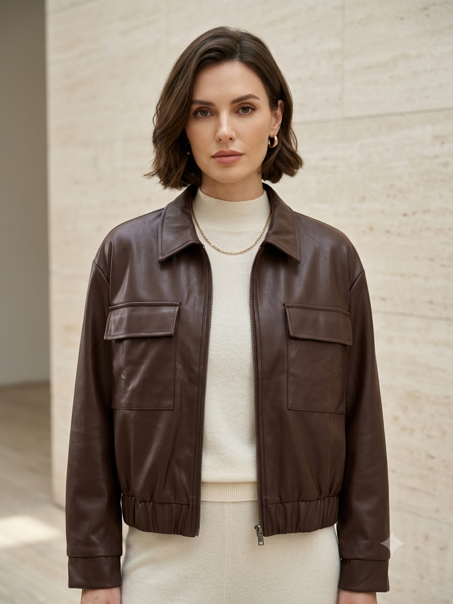 Short Vegan Leather Jacket