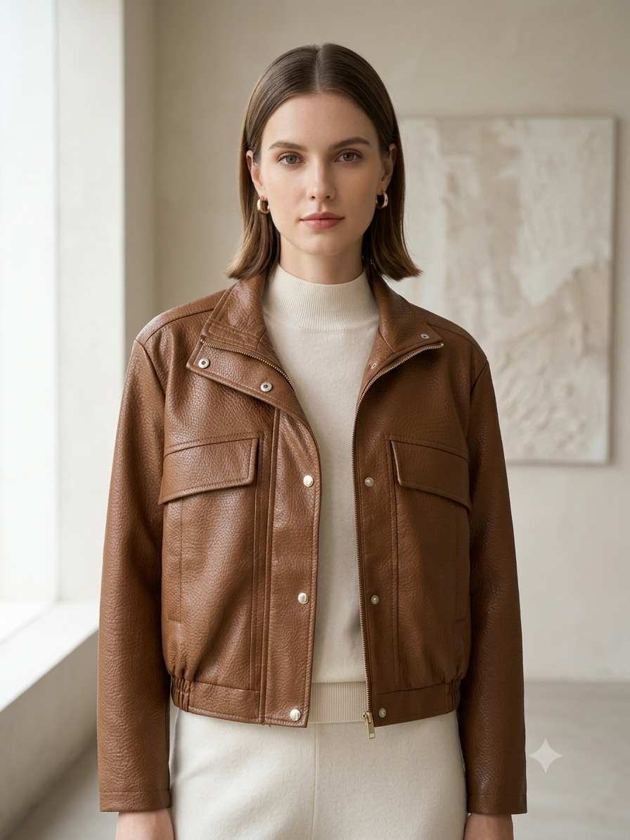 Cropped Jacket with Shirt Collar