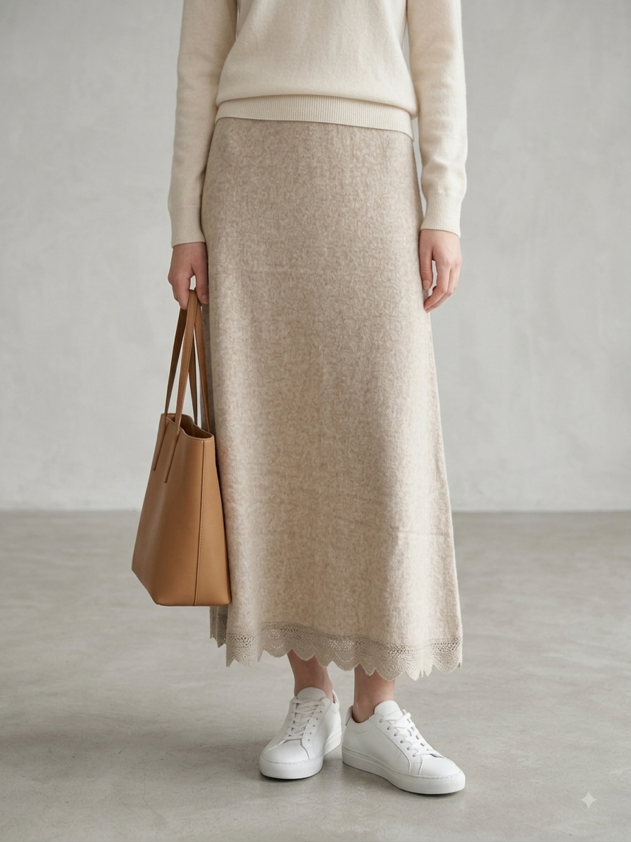 A-line Midi Skirt with Lace