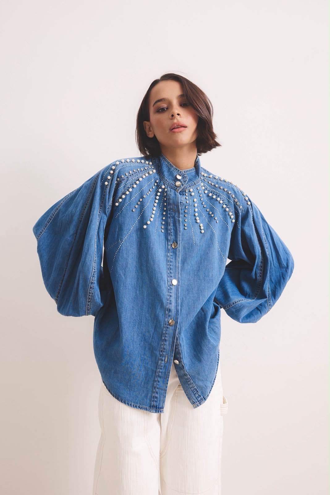 Oversized Pearl-Embellished Shirt
