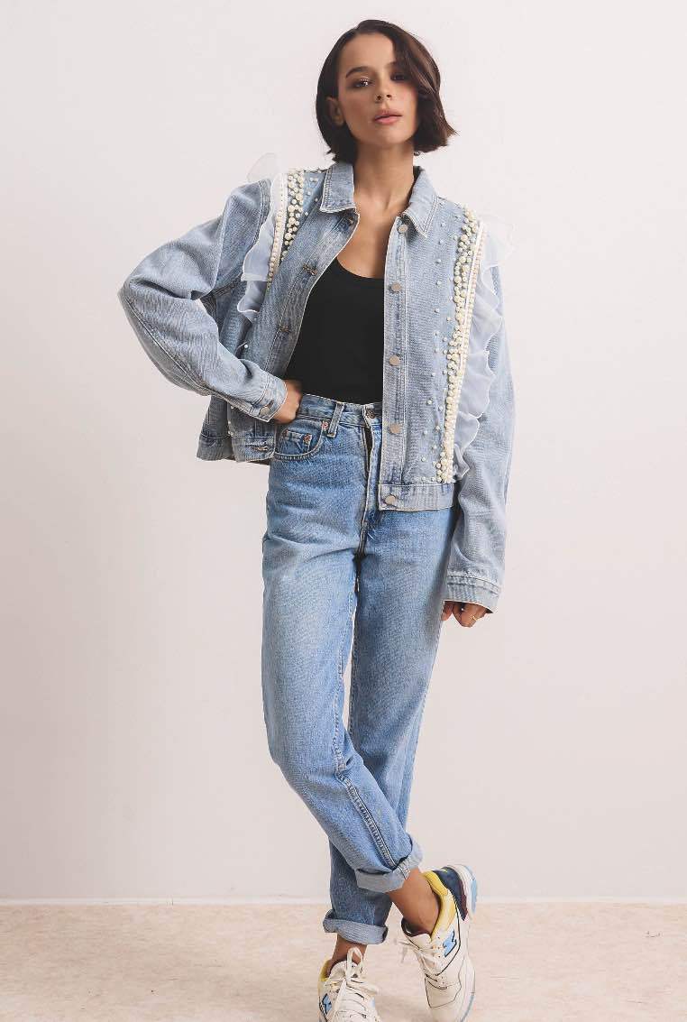 Denim Jacket with Ruffles