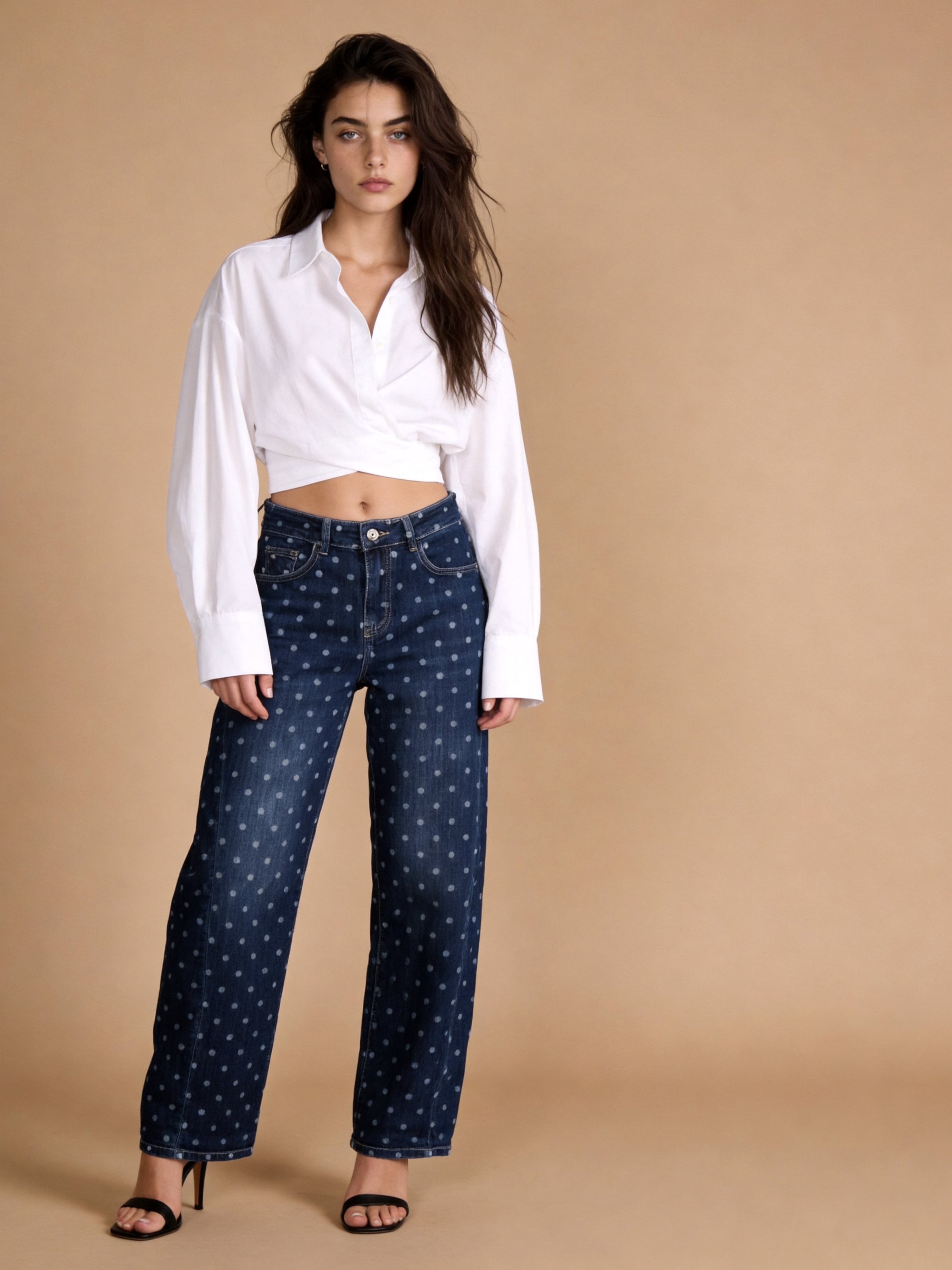 Straight Trousers with Micro Polka Dots