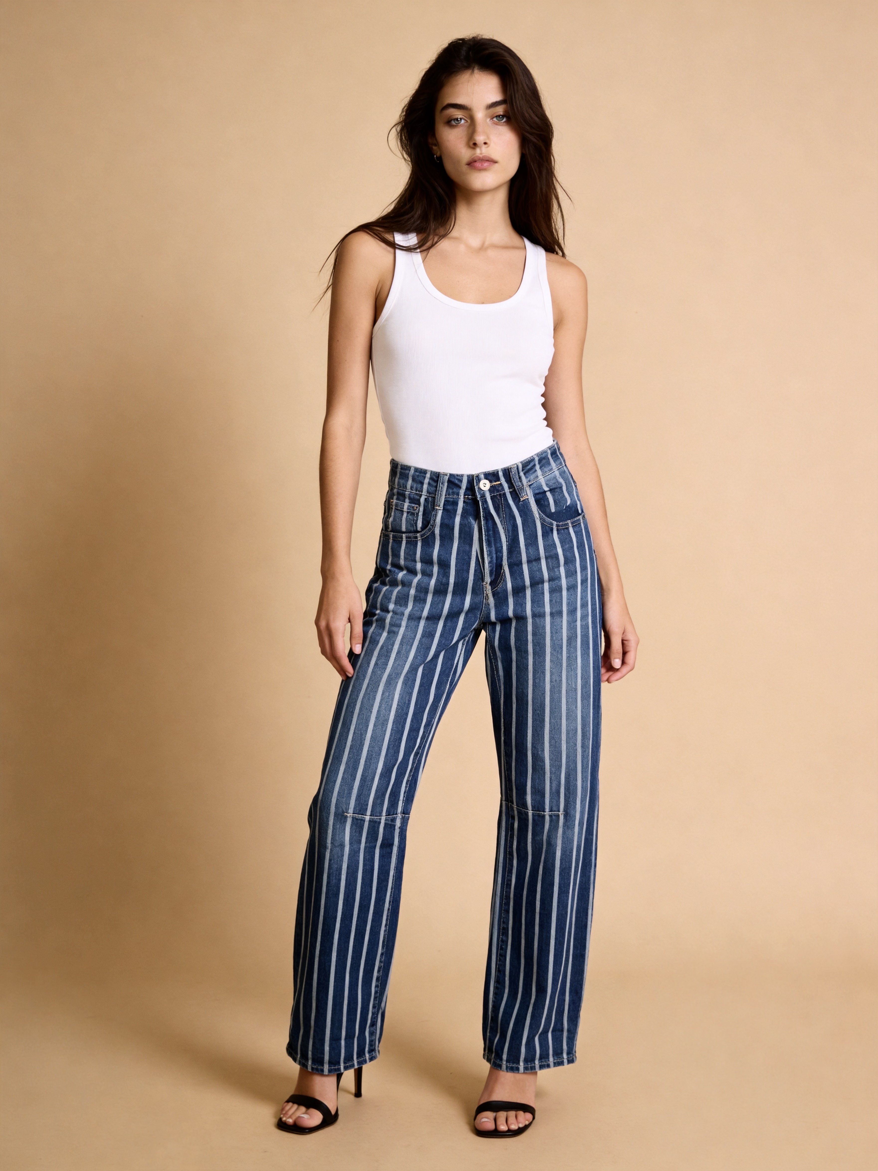 High‑Waist Jeans with Stripes