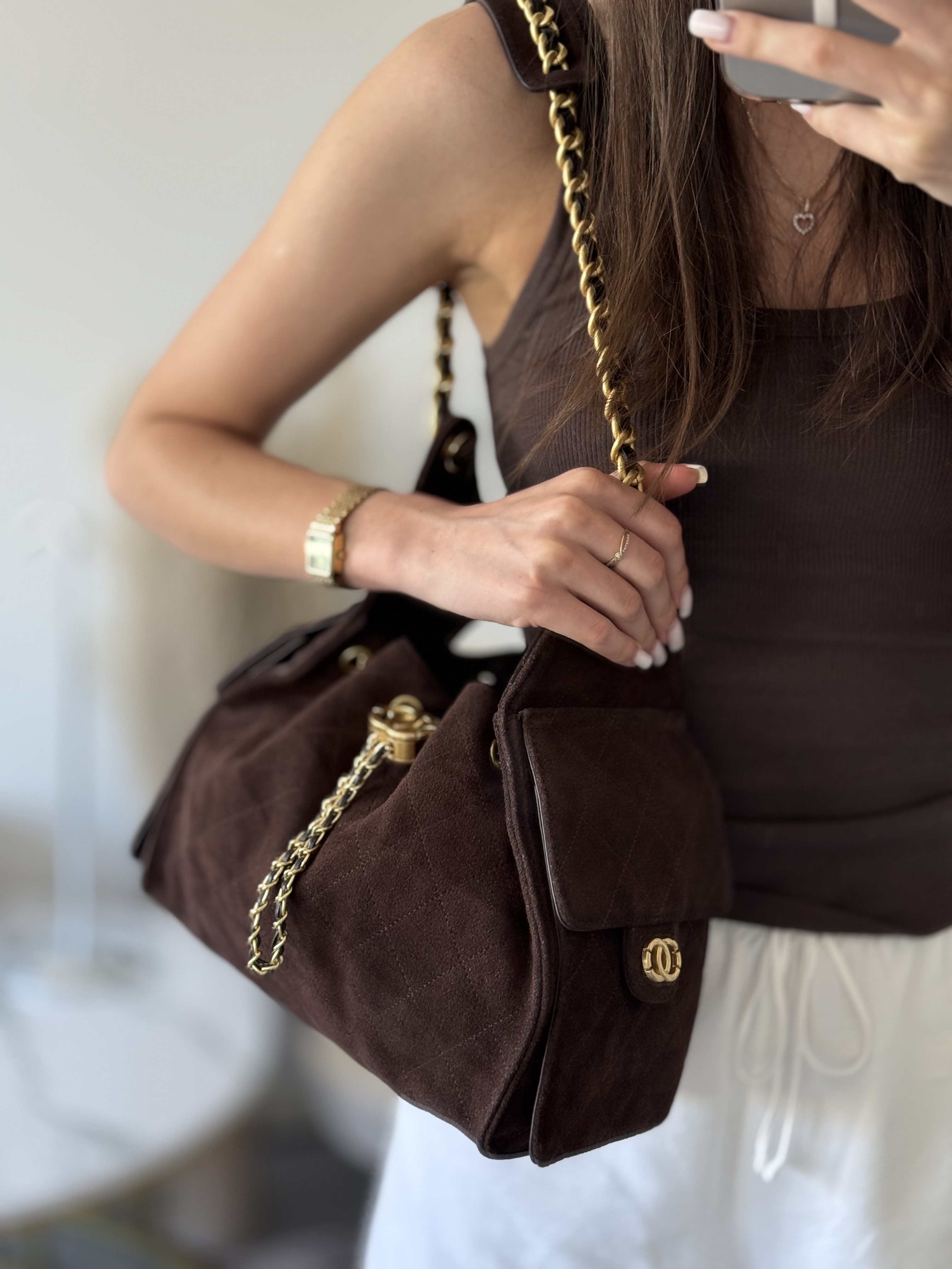 Suede Drawstring Bucket Bag