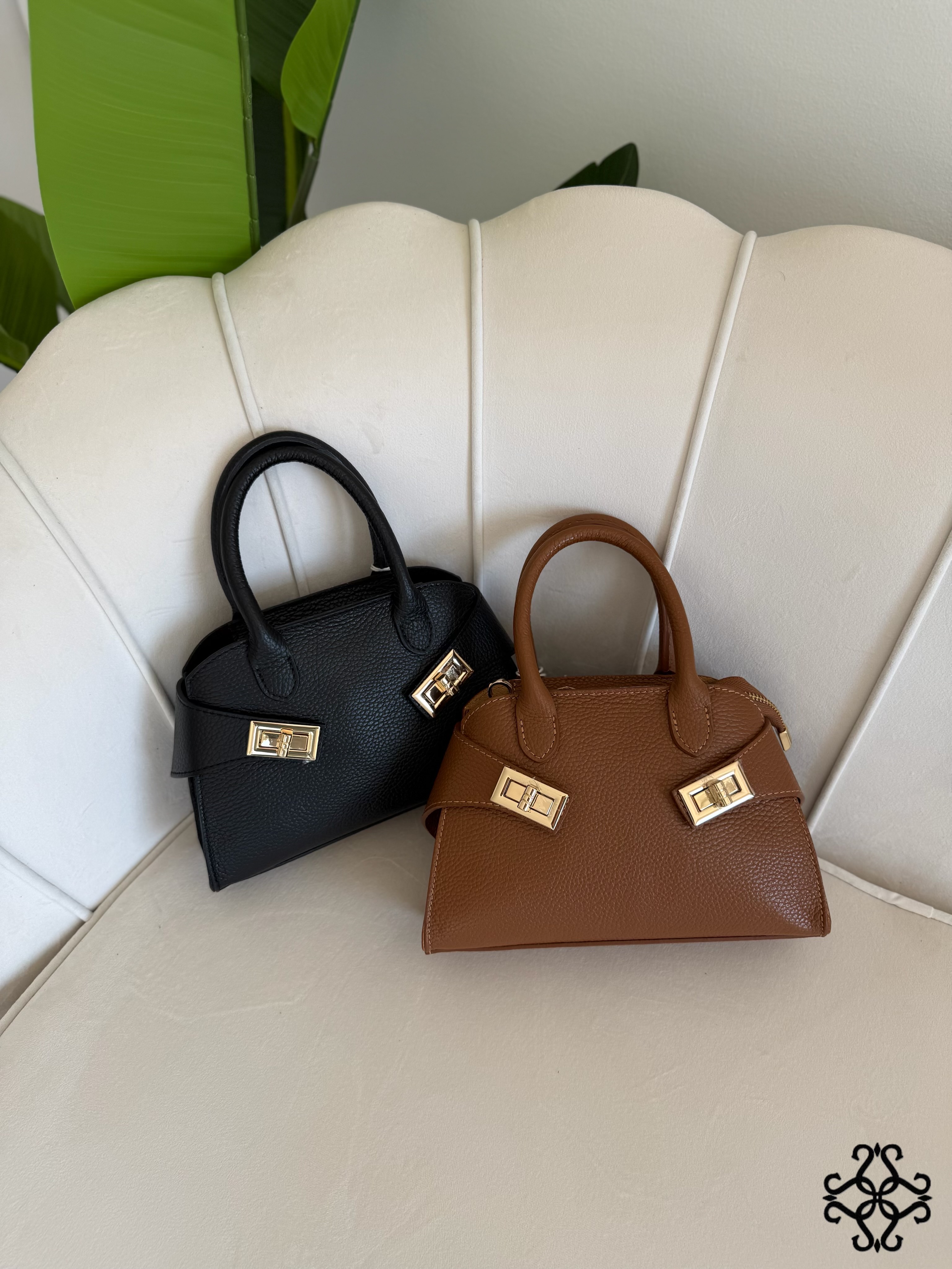 Structured Top-Handle Bag with Decorative Buttons