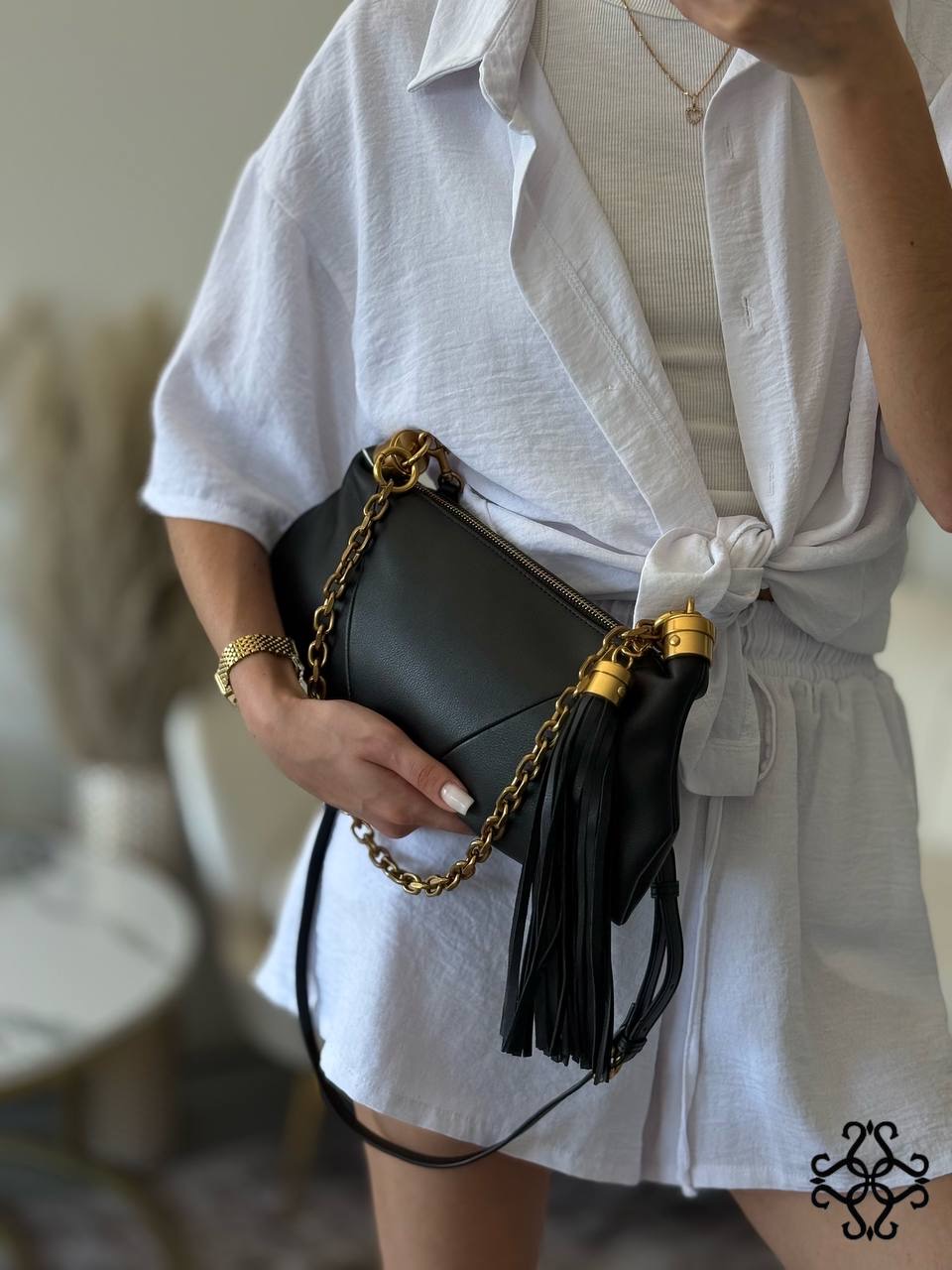 Leather Tassel Shoulder Bag