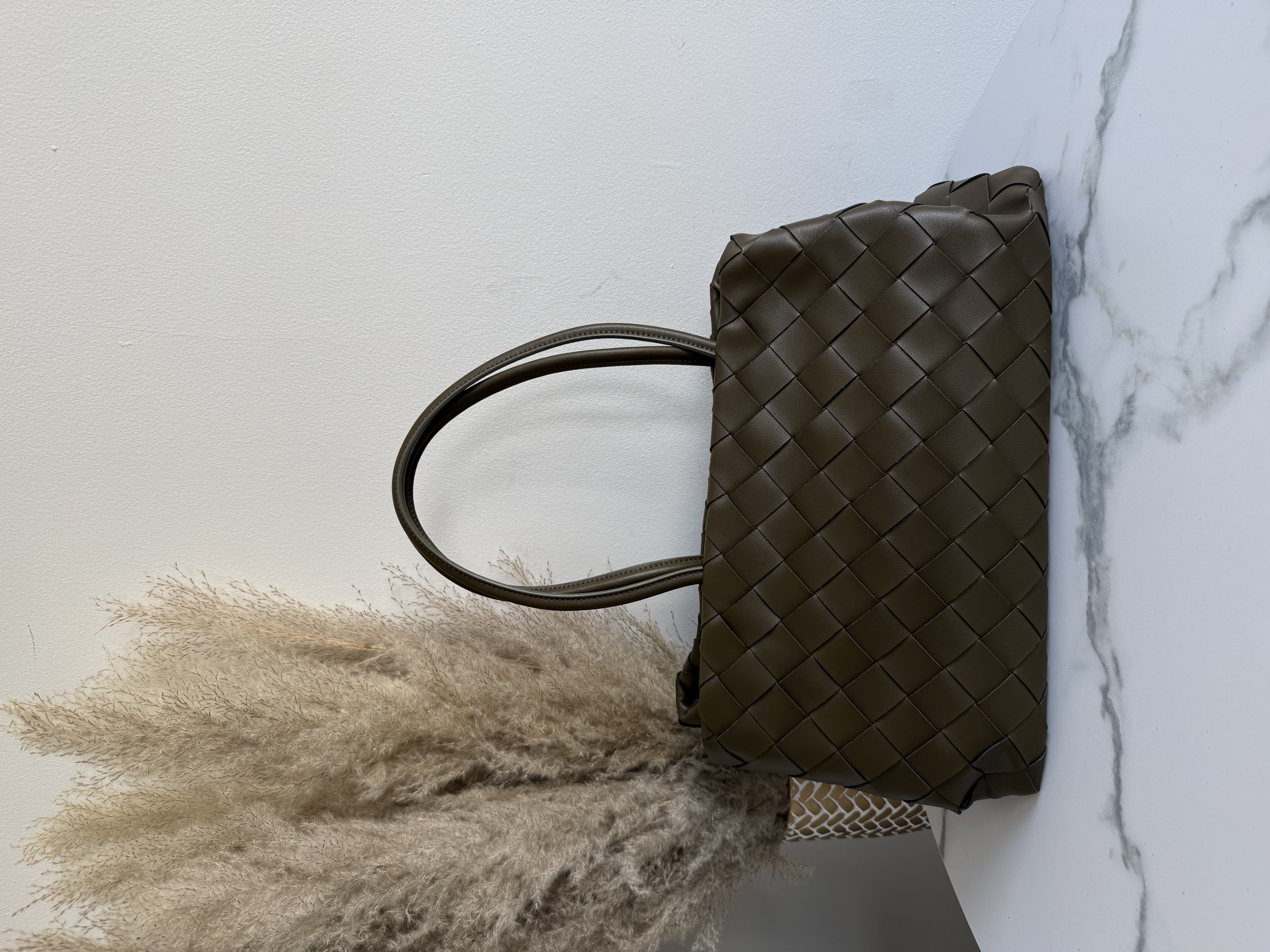 Woven Leather-Effect Shopper Bag