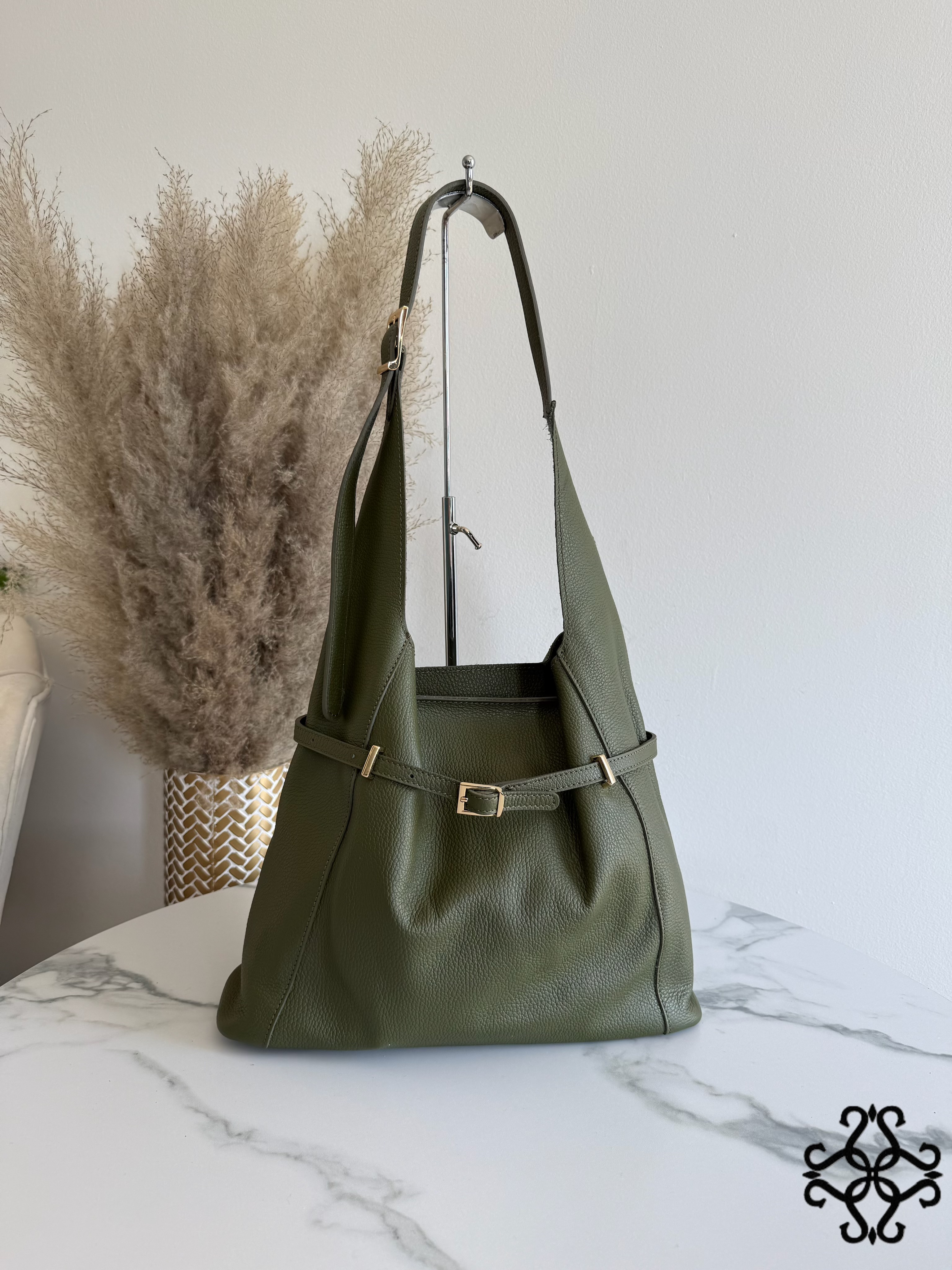 Matte Leather Hobo Bag with Buckle