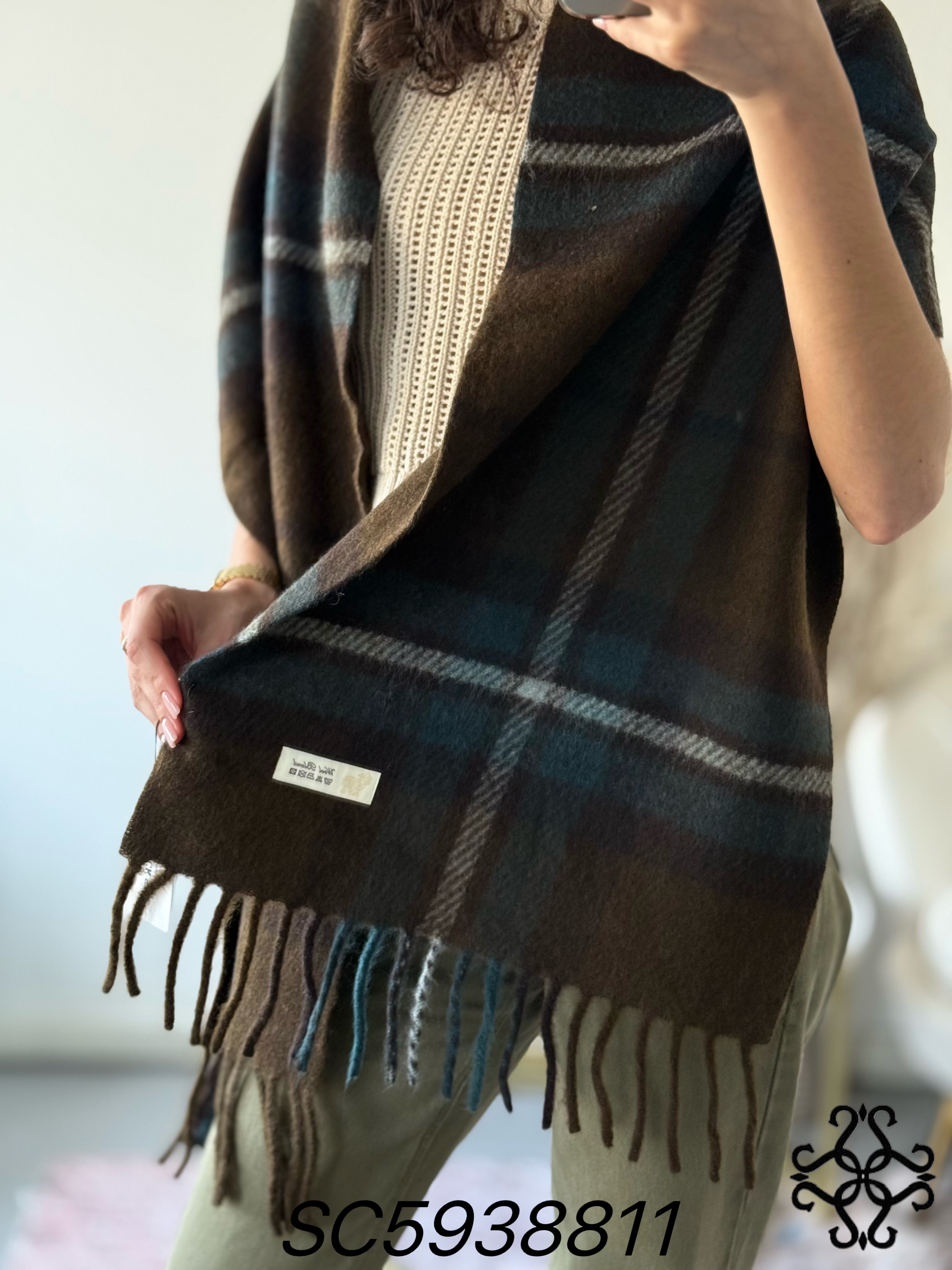 Large-Check Fringe Scarf