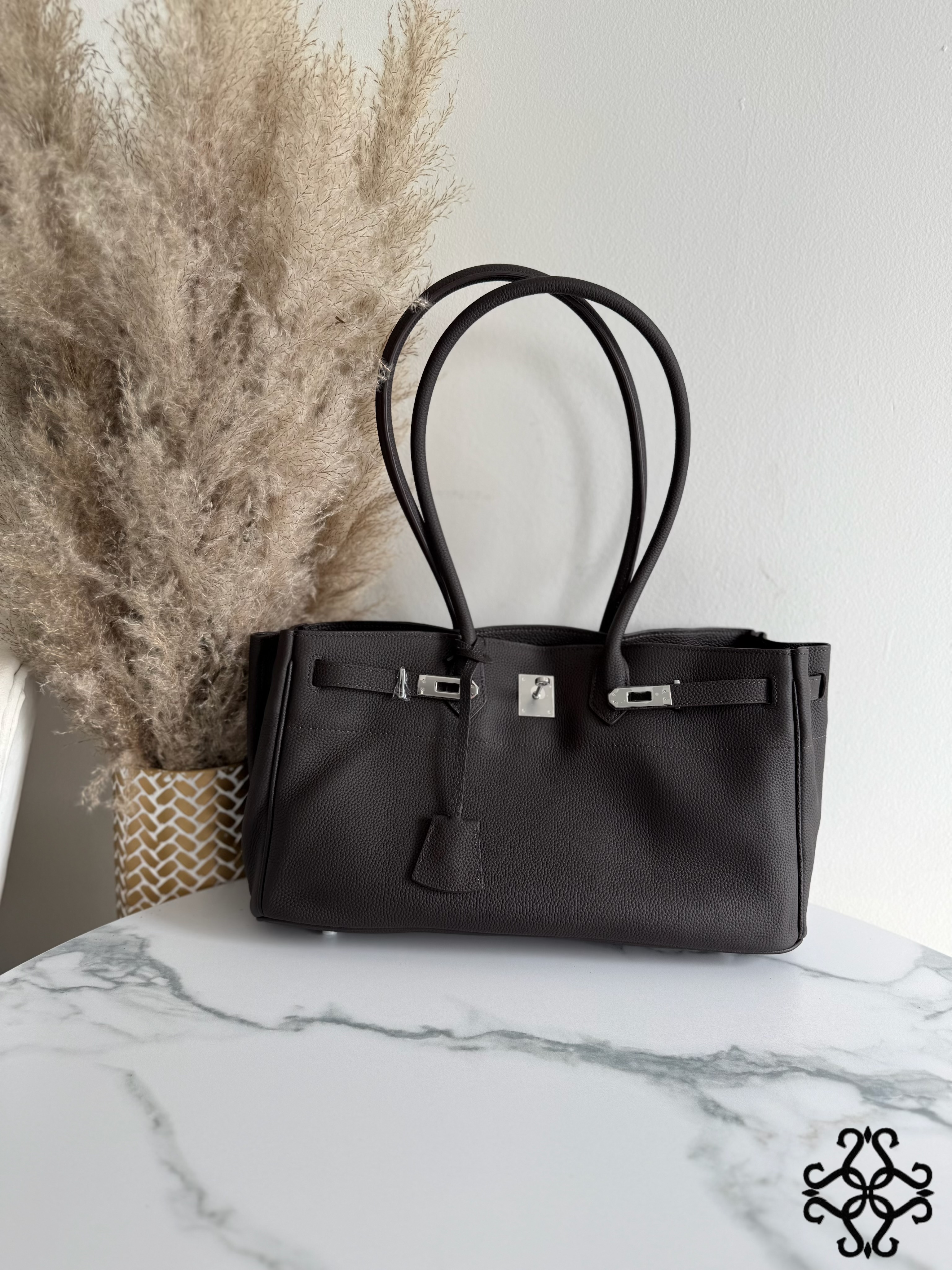 Leather Shopper Bag with Turn-Lock