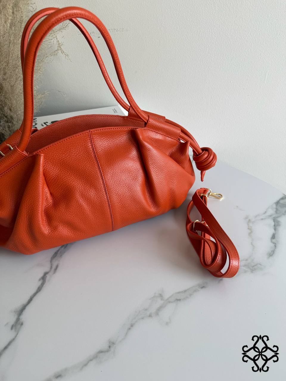 Ruched Leather Handbag