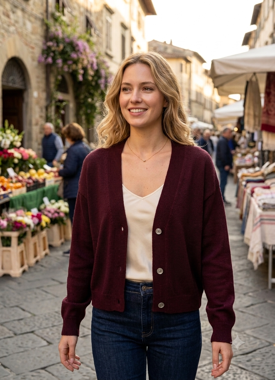Straight V‑Neck Cardigan