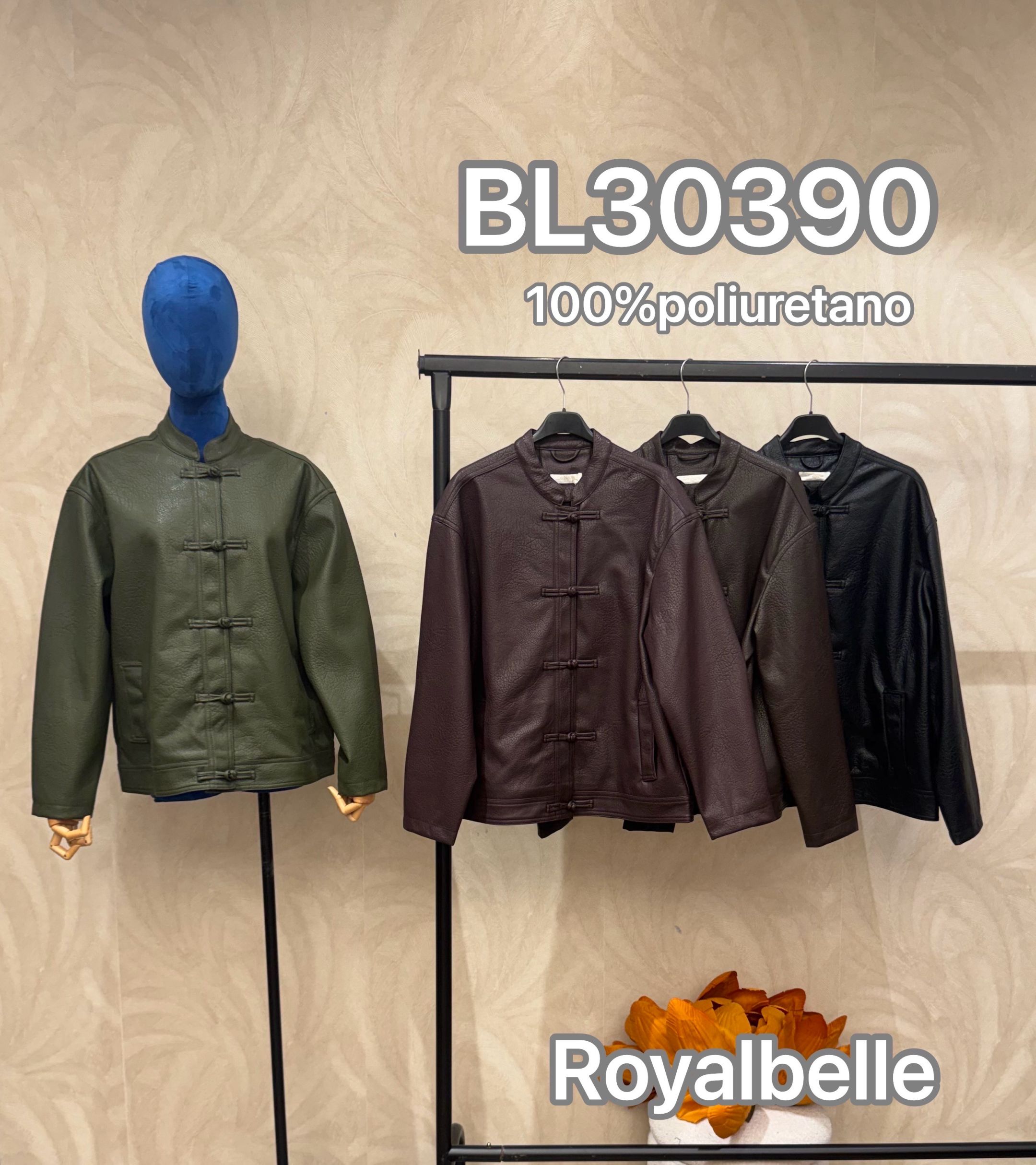 Faux Leather Jacket with Stand Collar