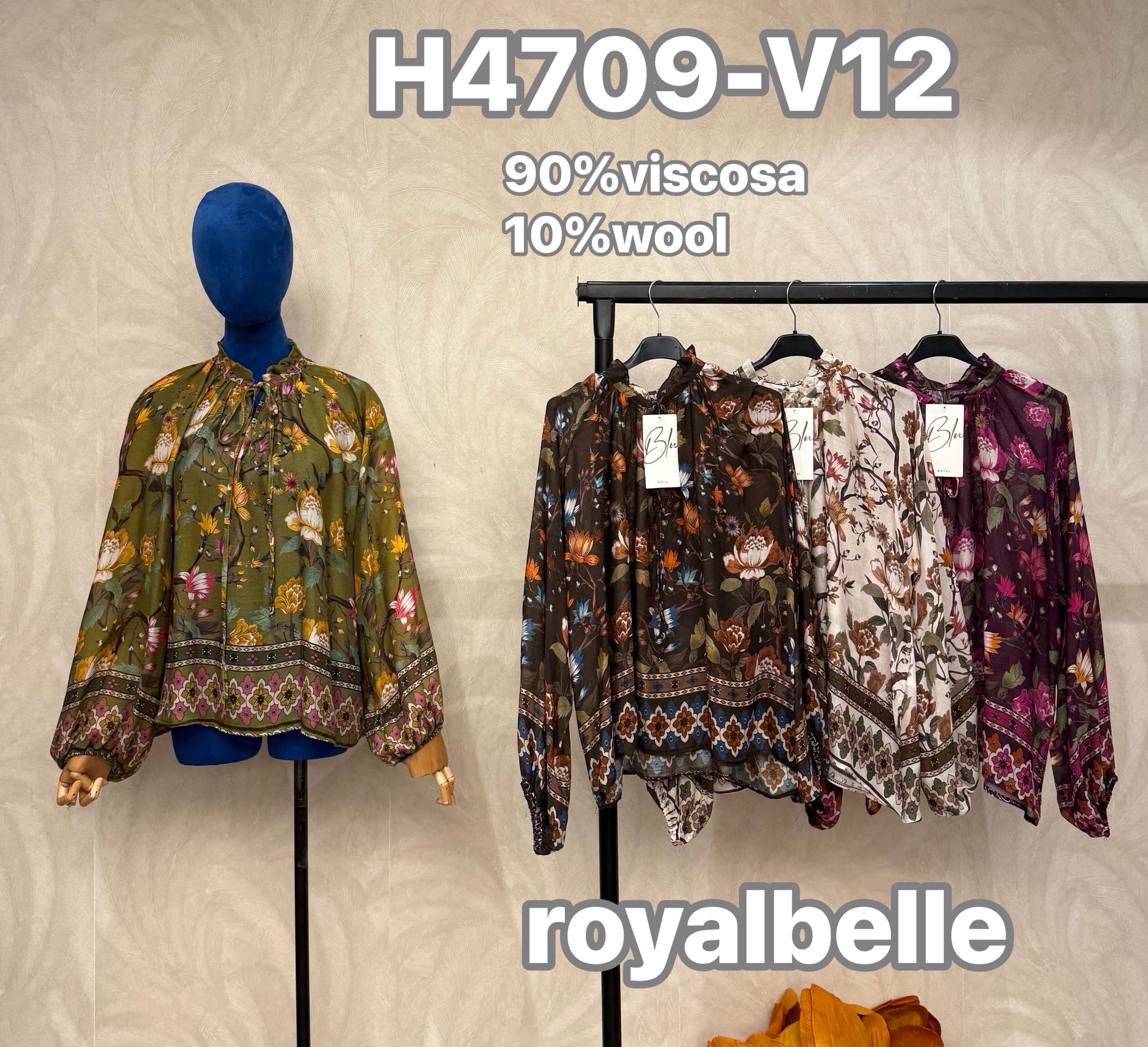 Relaxed Blouse with Ruffled Stand Collar